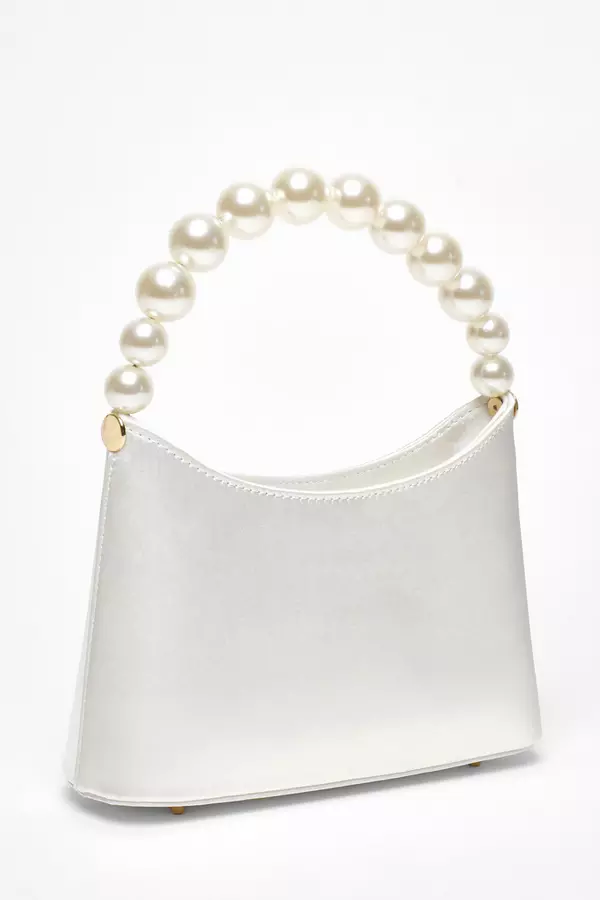 White Satin Pearl Handle Bag
