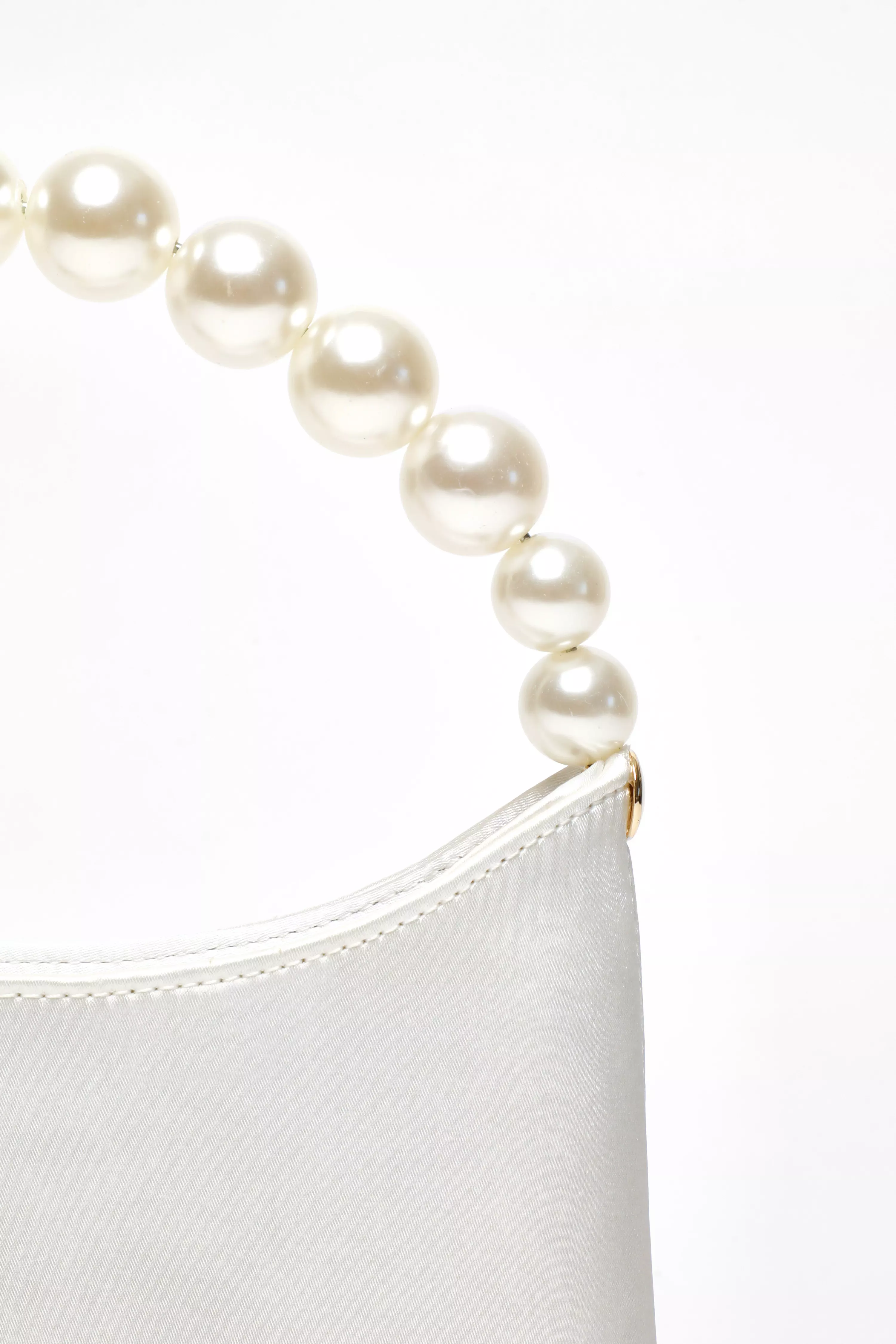 White Satin Pearl Handle Bag