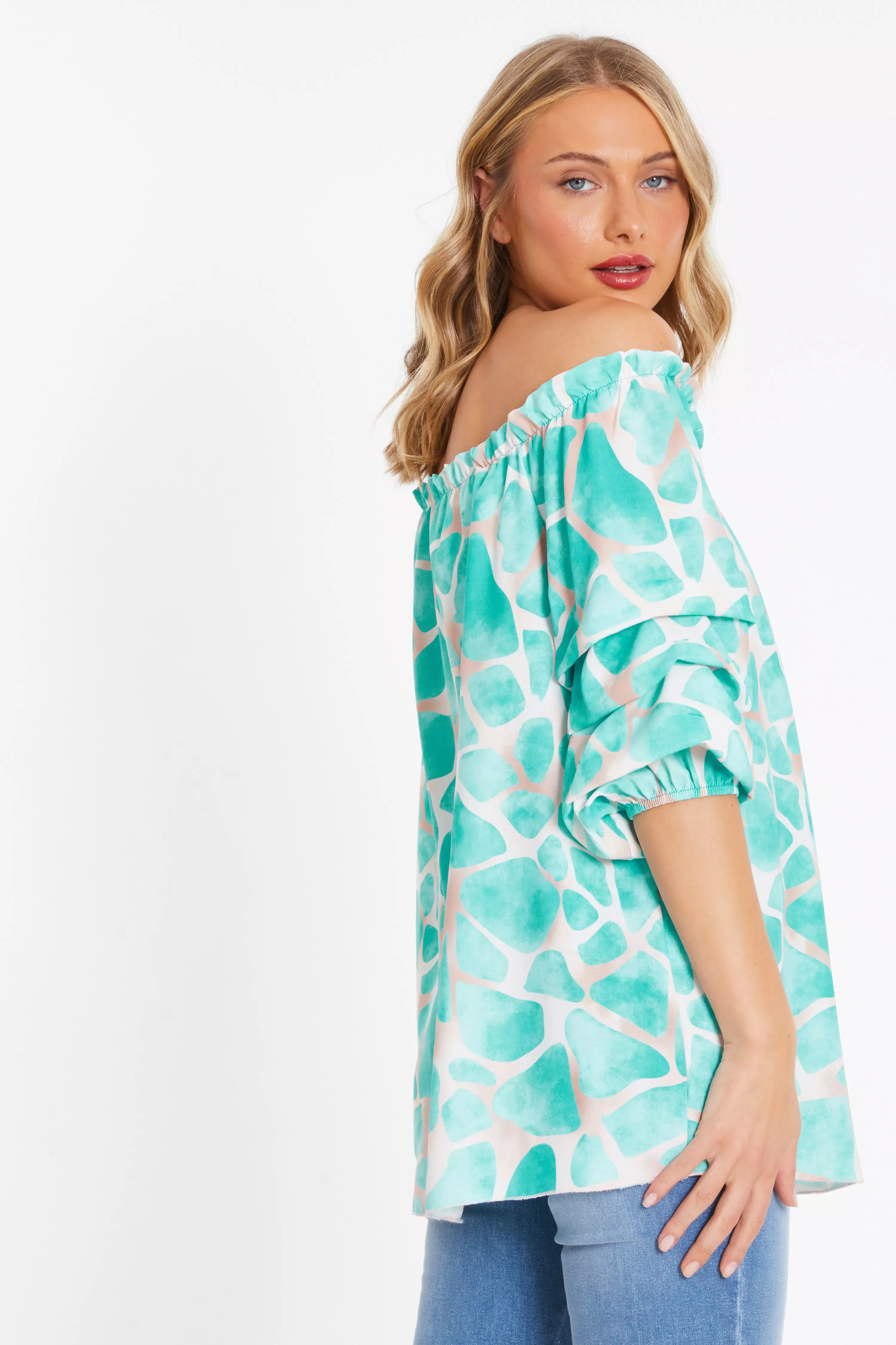 Mint Abstract Print Bardot Top