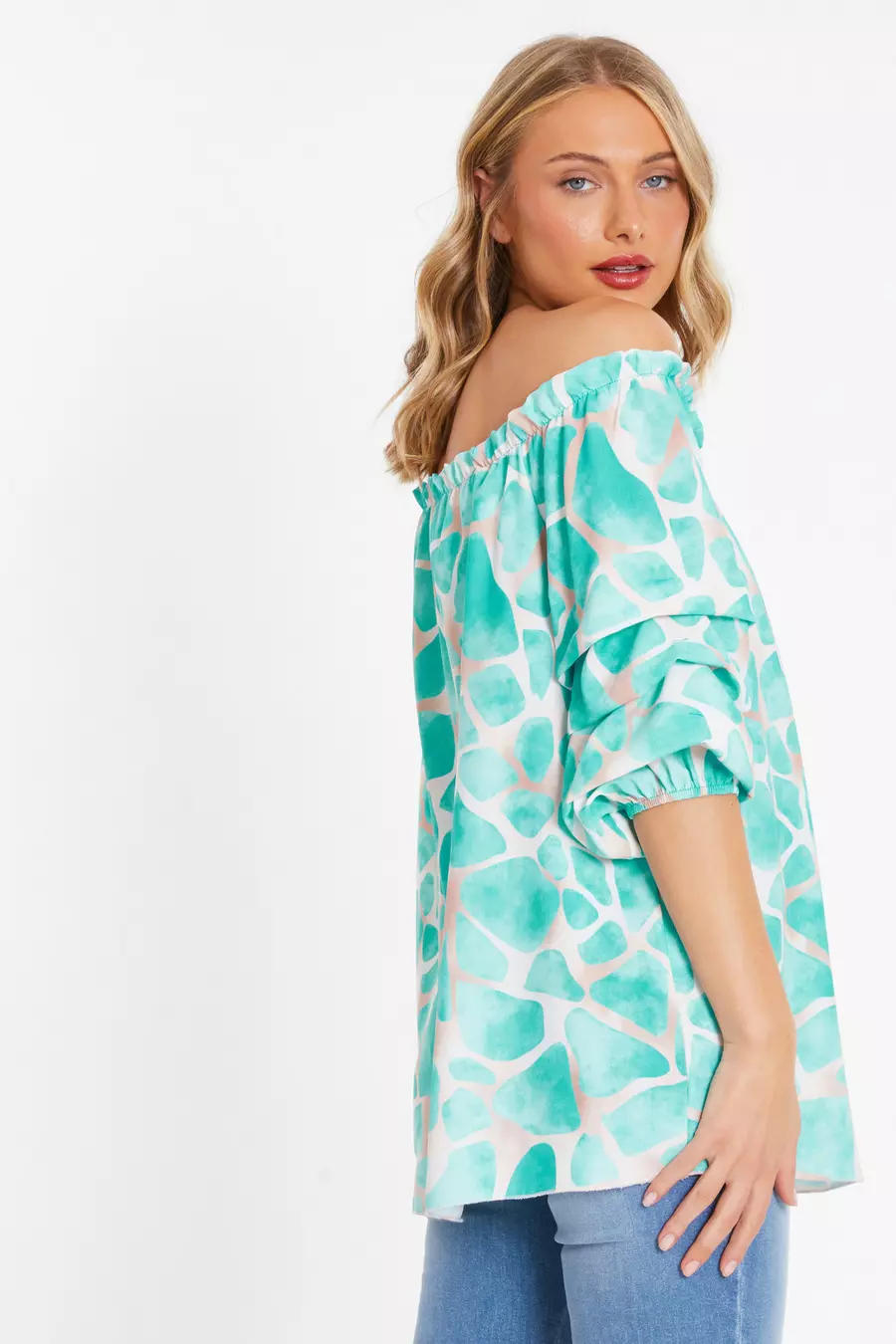 Mint Giraffe Print Bardot Top QUIZ Clothing