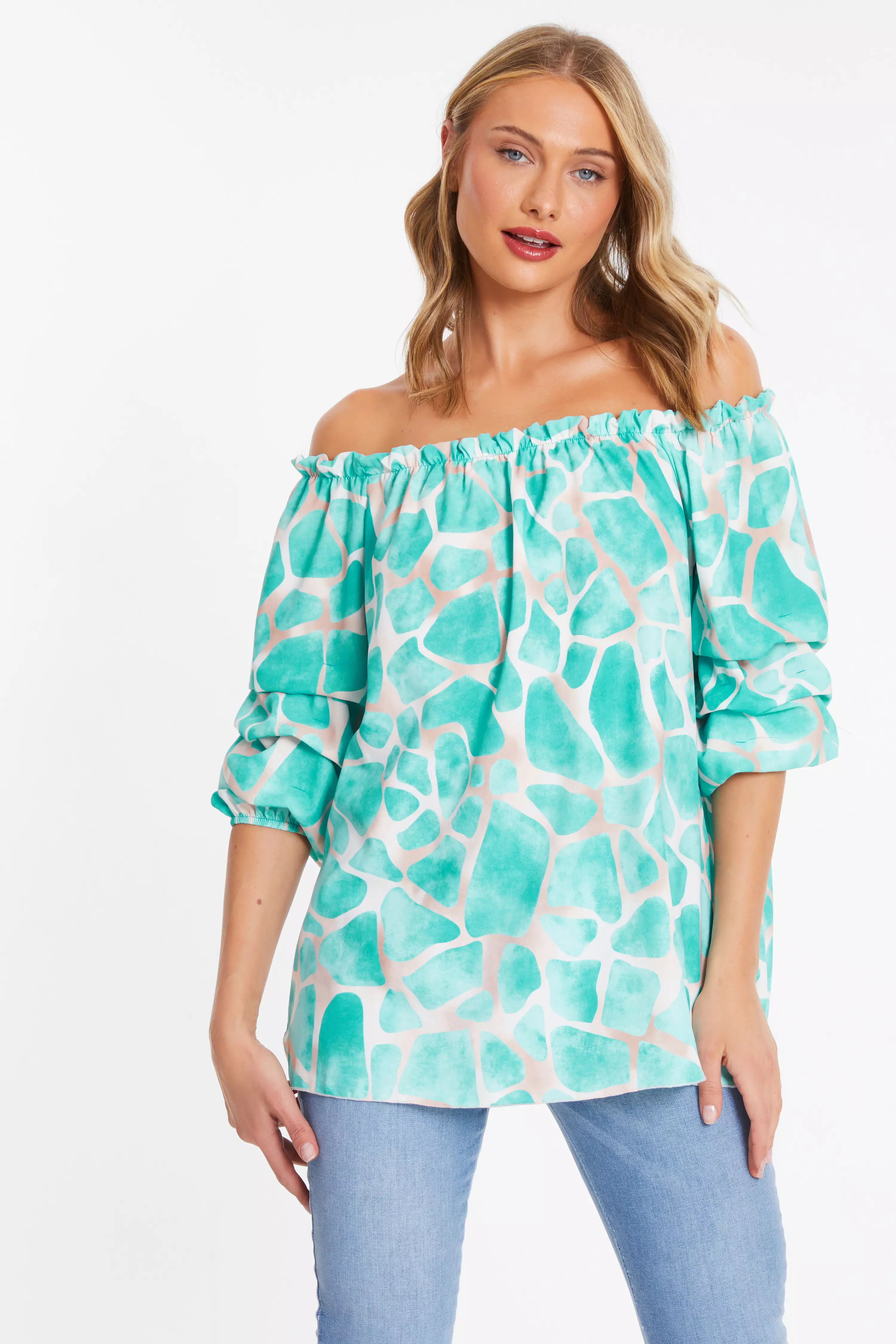 Mint Giraffe Print Bardot Top