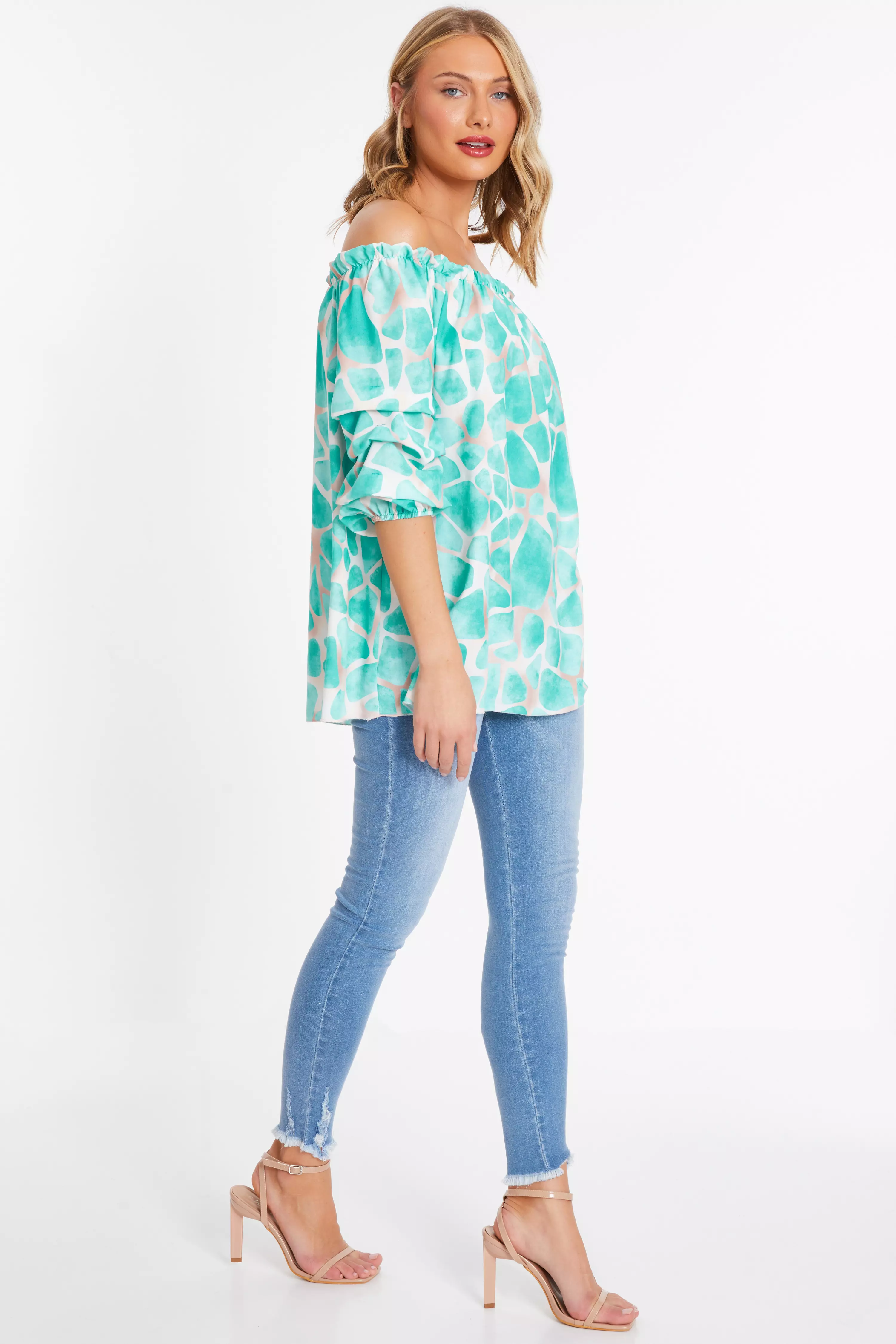 Mint Abstract Print Bardot Top