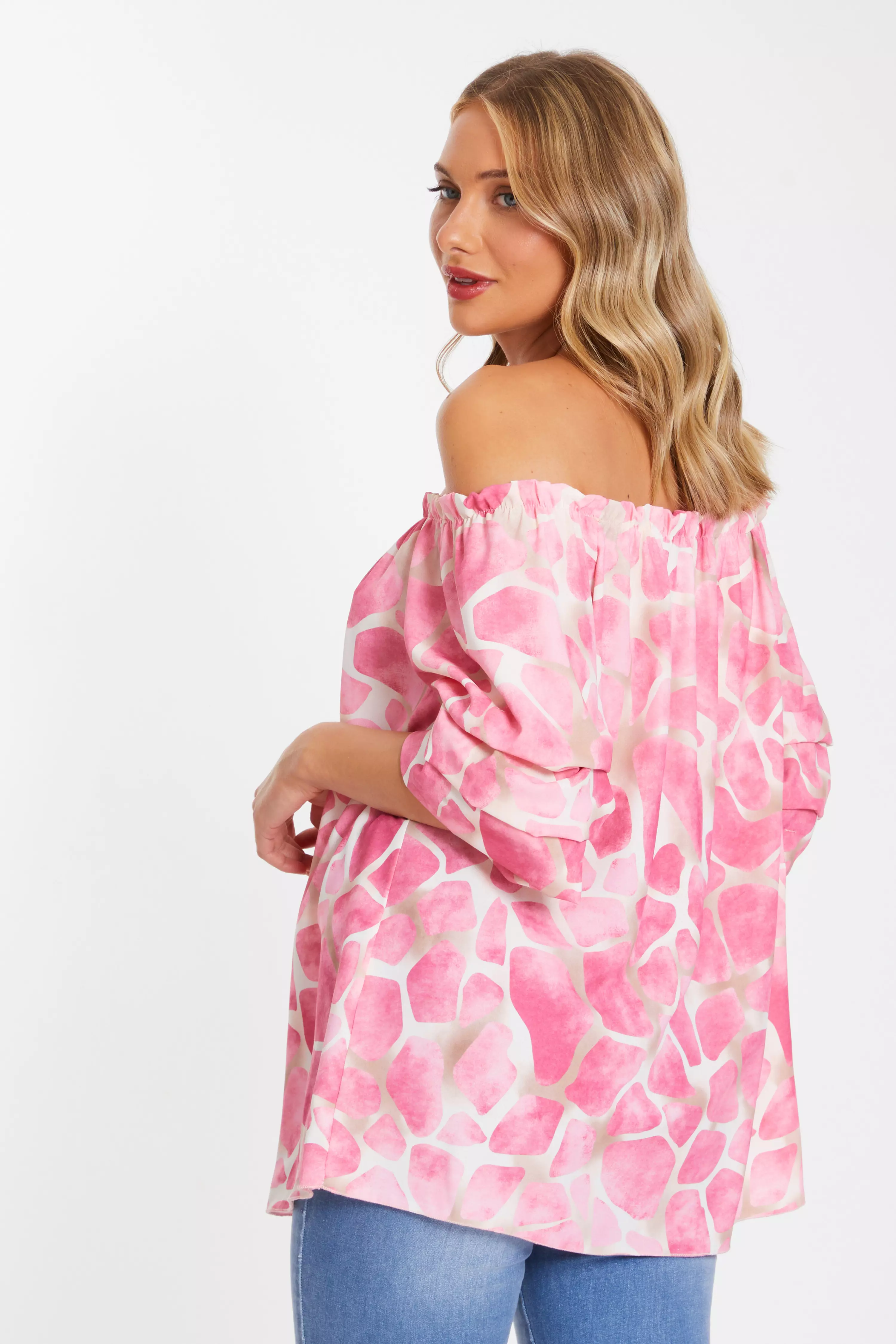 Pink Giraffe Print Bardot Top