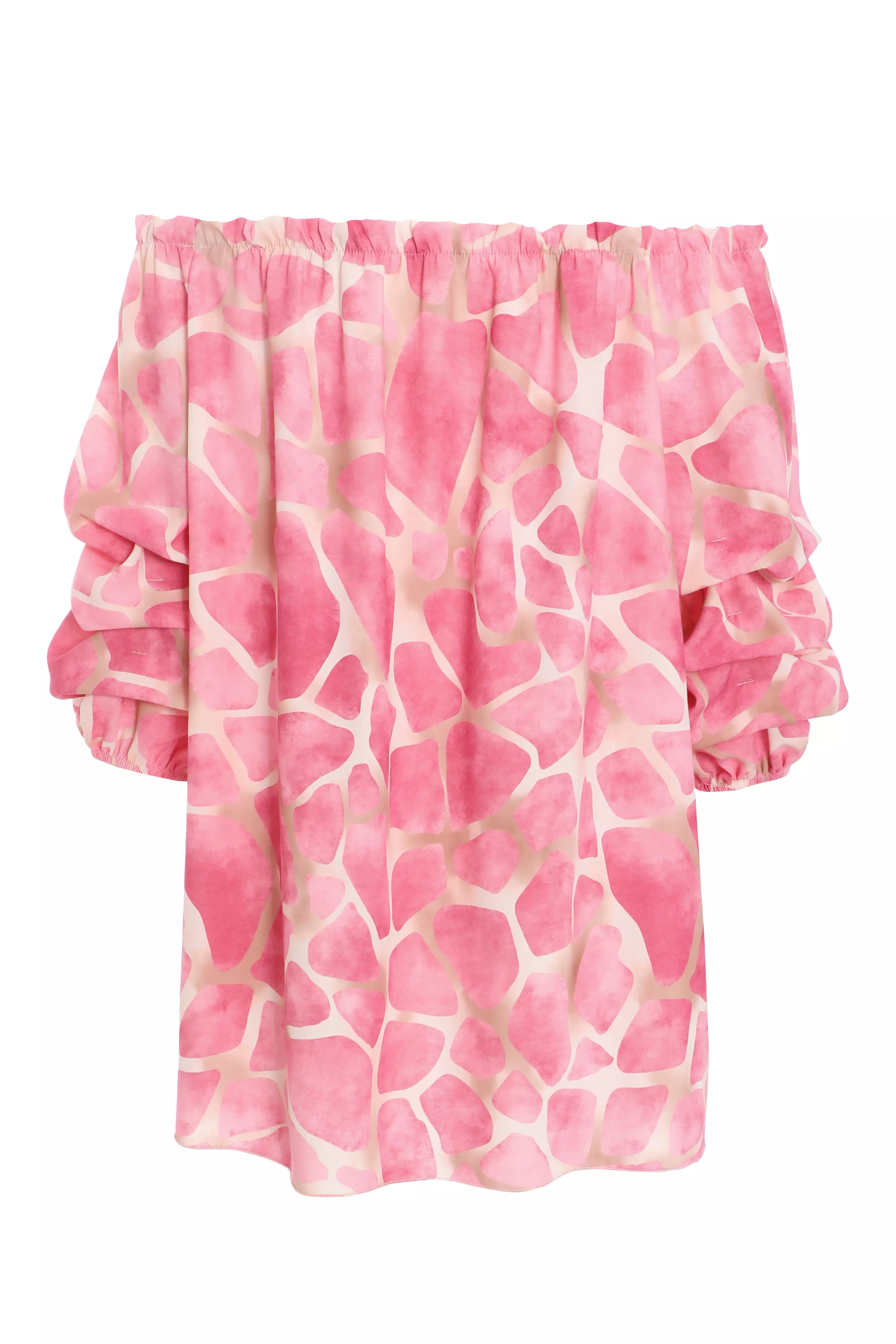 Pink Abstract Print Bardot Top