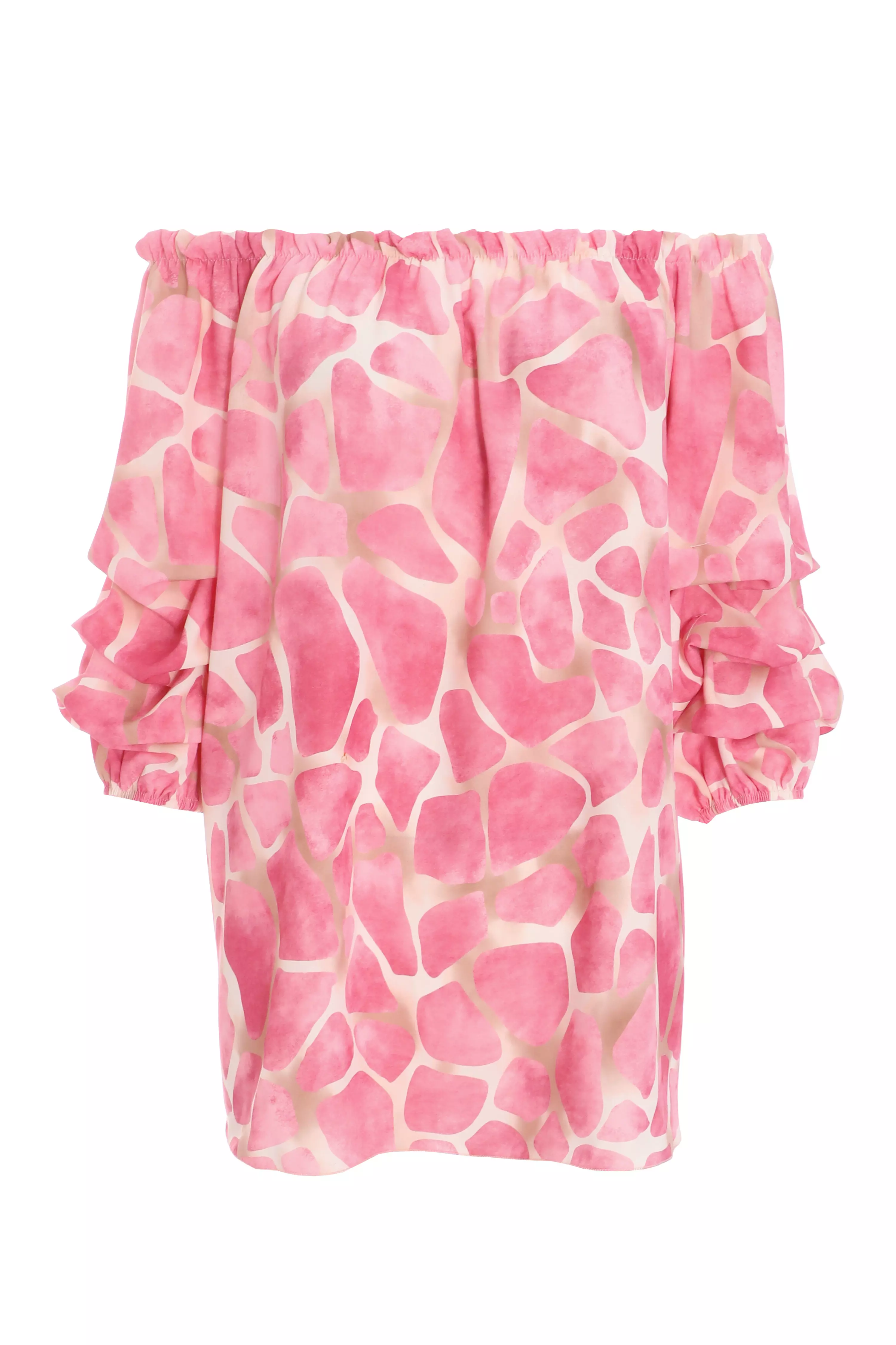 Pink Abstract Print Bardot Top