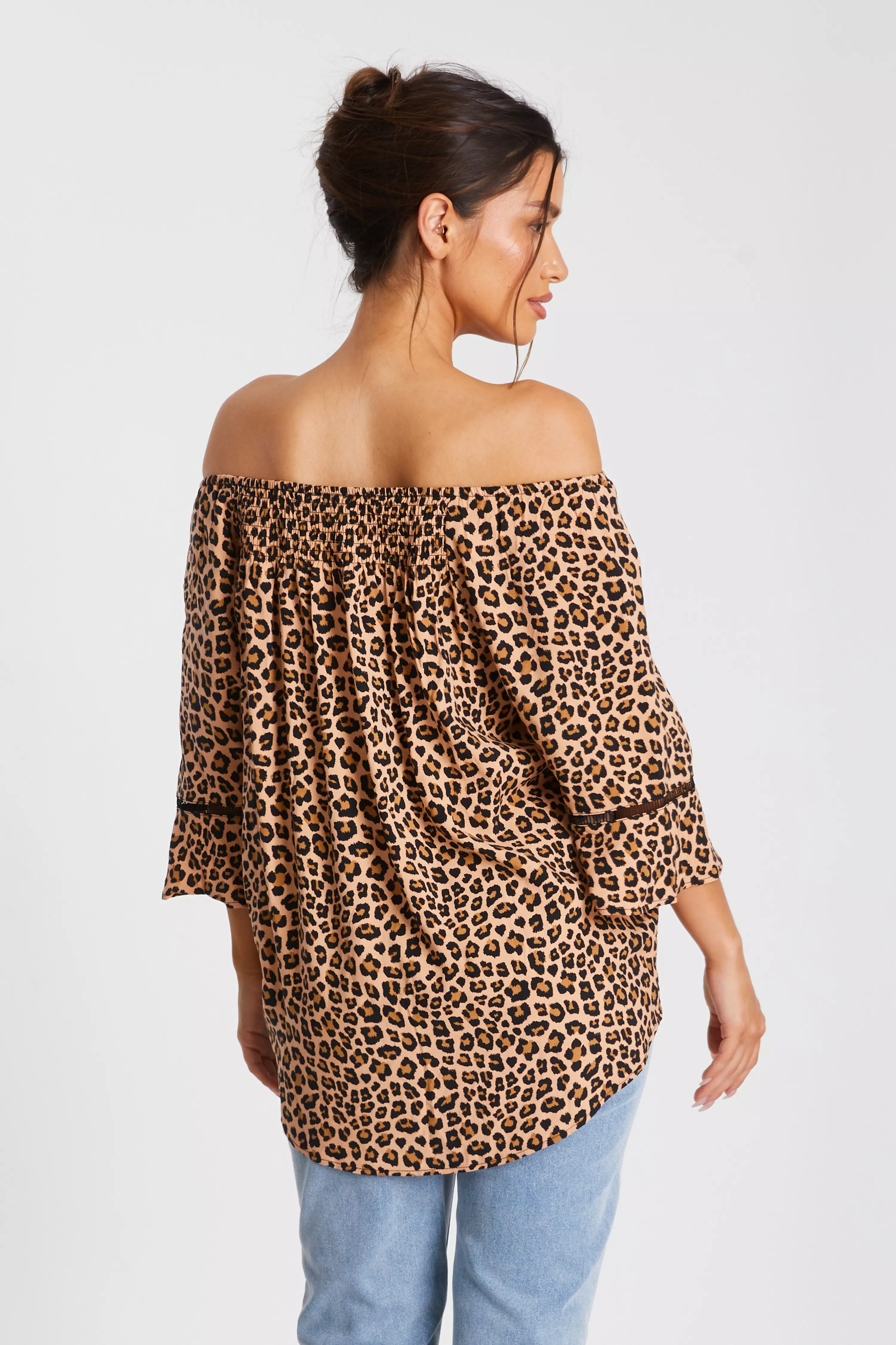 Stone Leopard Print Bardot Top