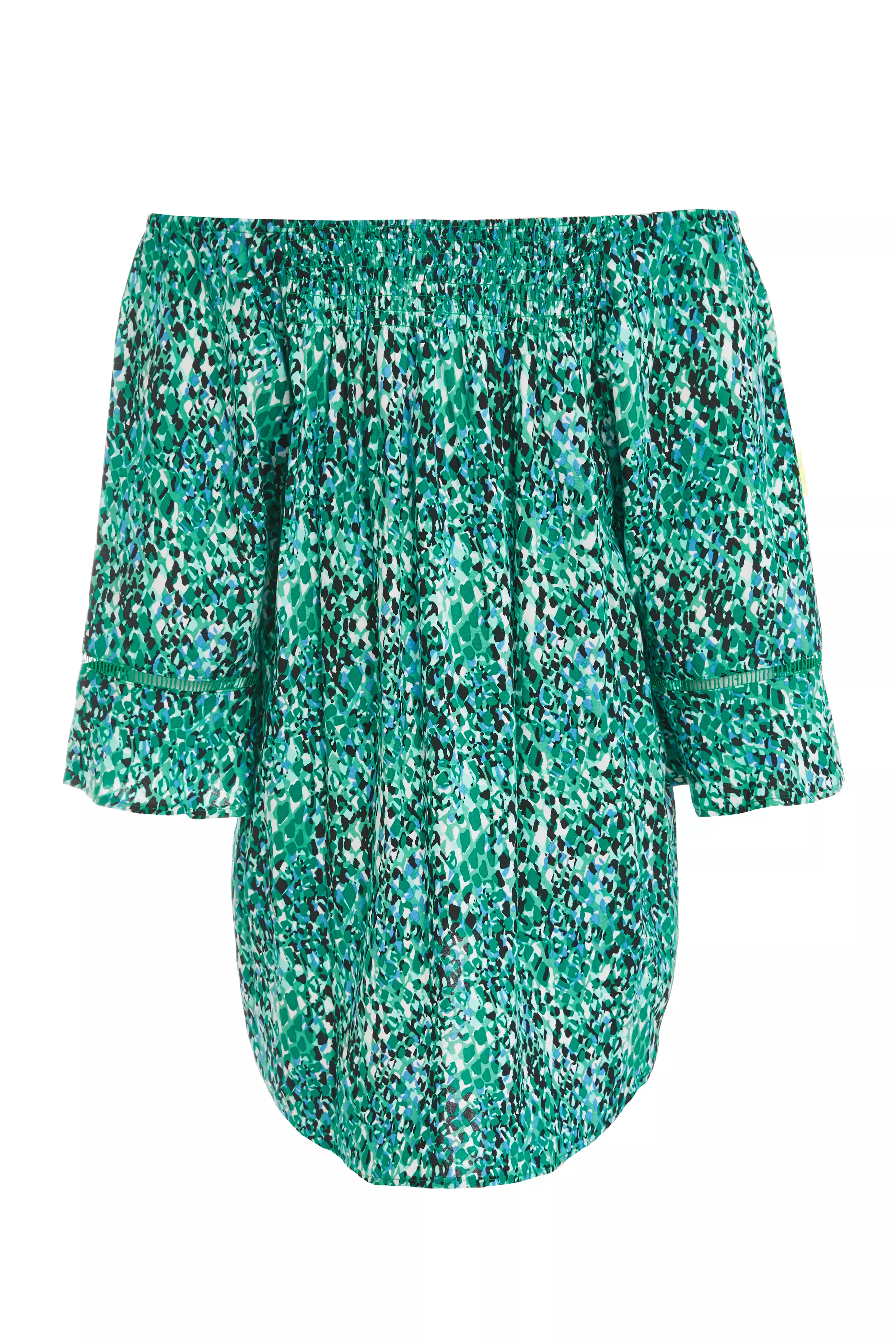 Green Leopard Print Bardot Top