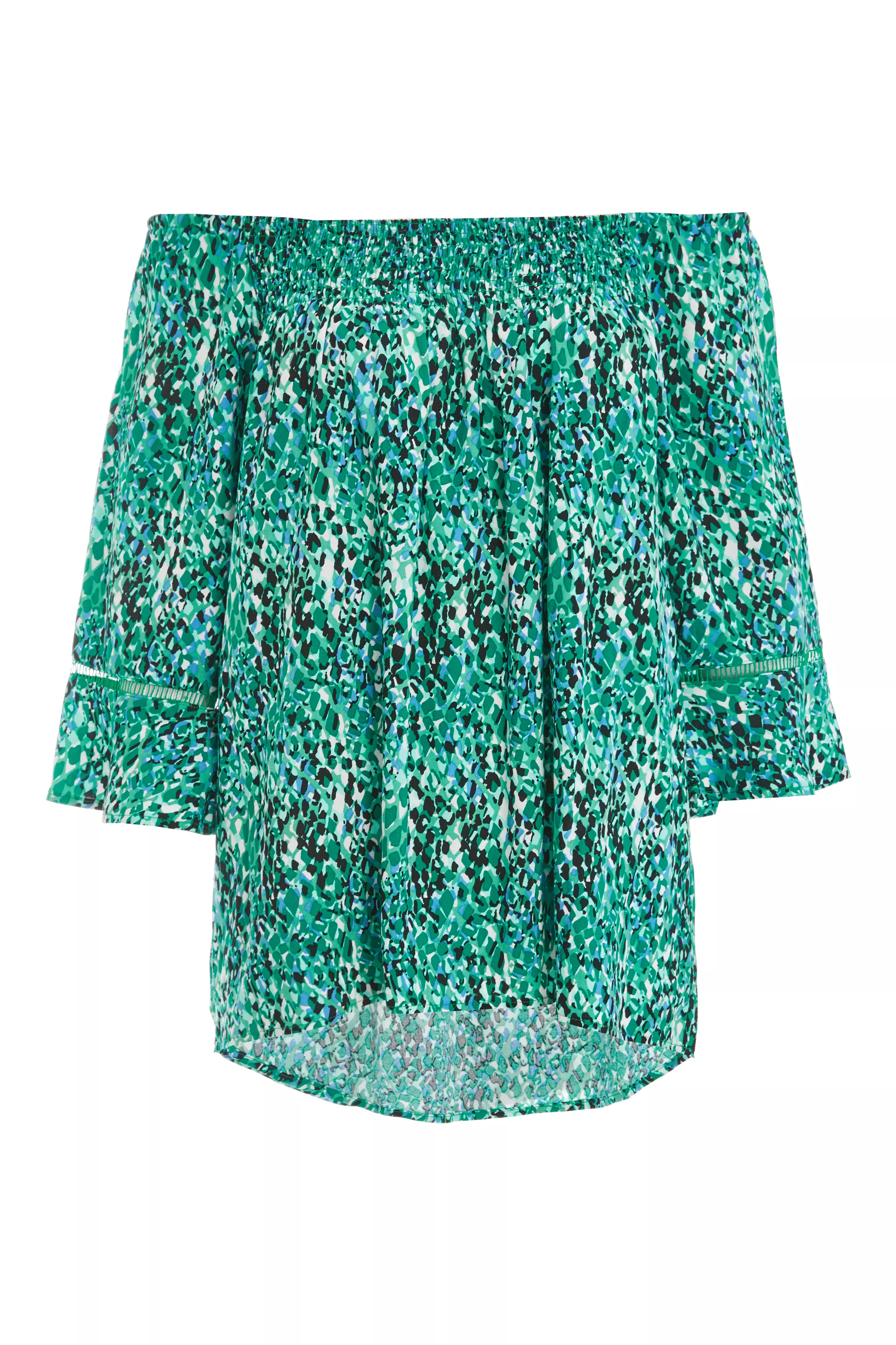 Green Leopard Print Bardot Top