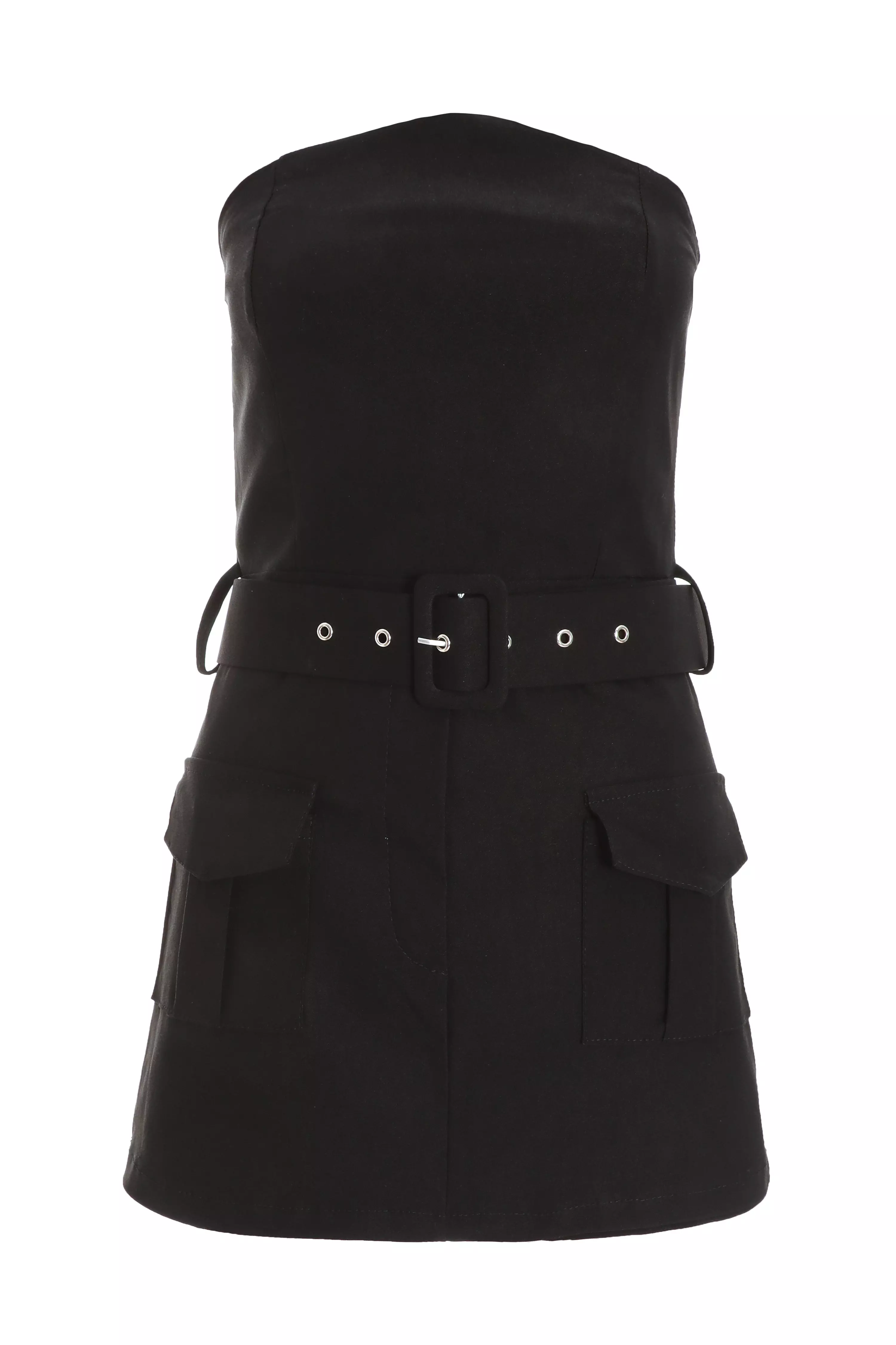 Black Bandeau Belted Skort Playsuit