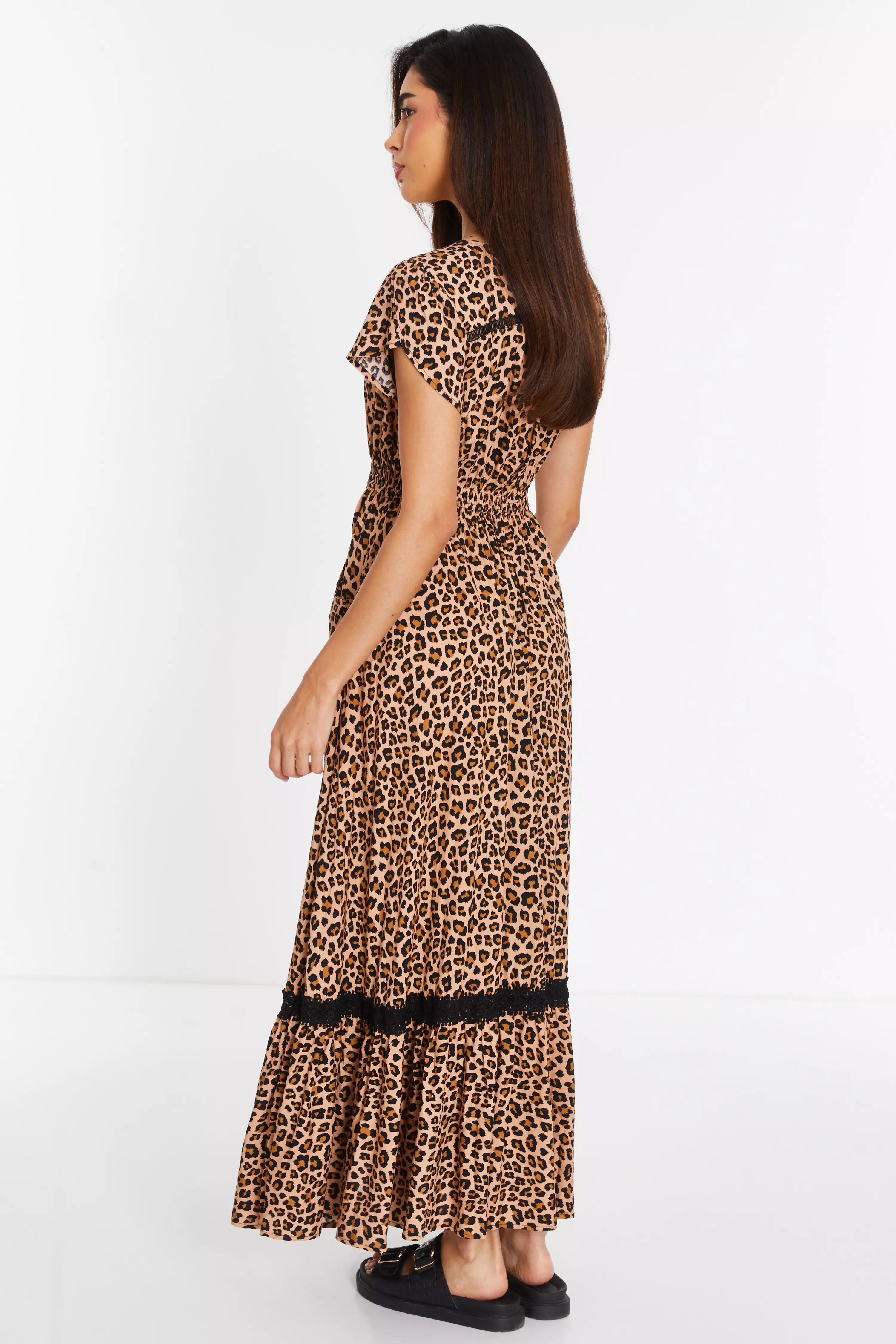 Leopard Print Crochet Trim Maxi Dress