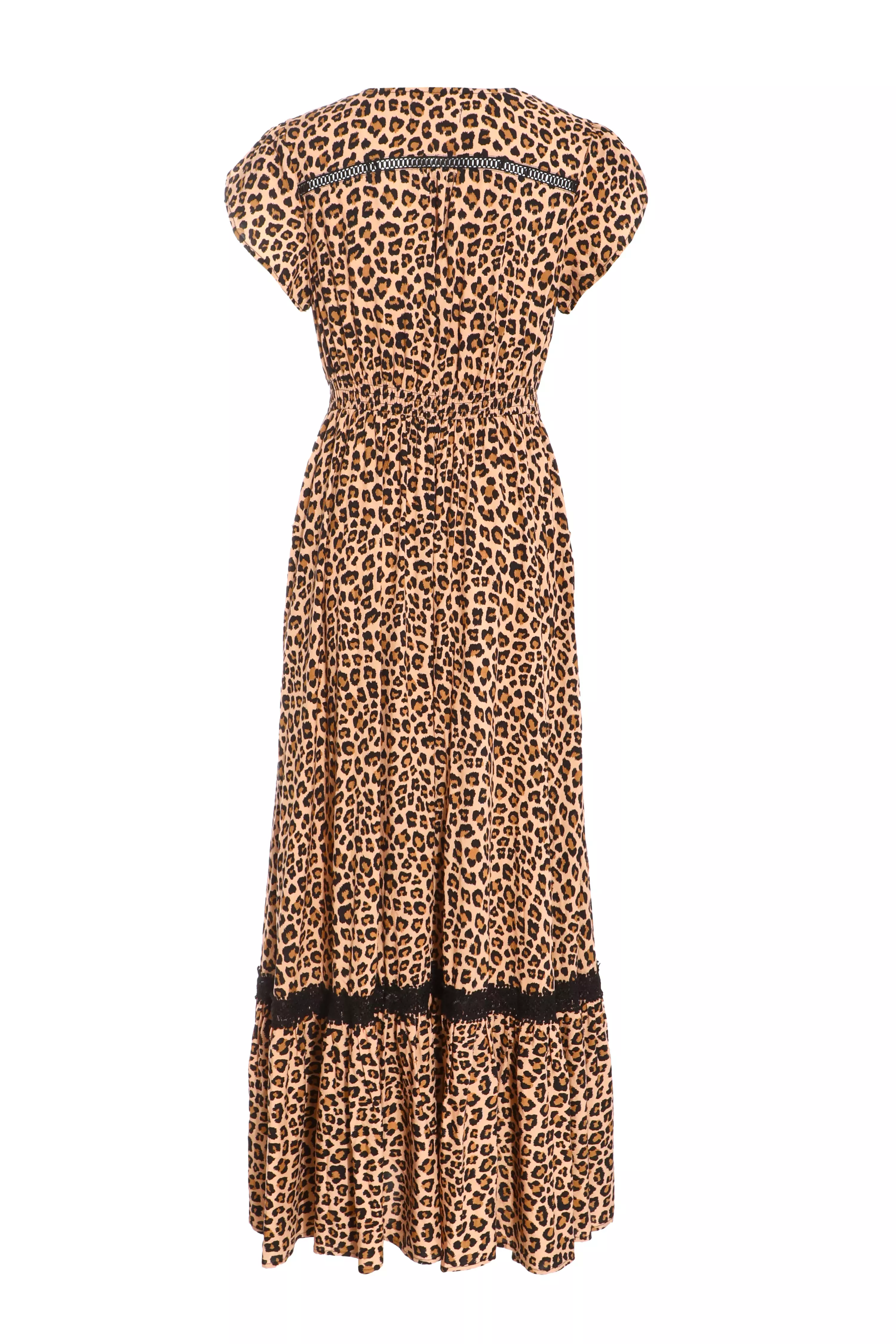 Leopard Print Crochet Trim Maxi Dress