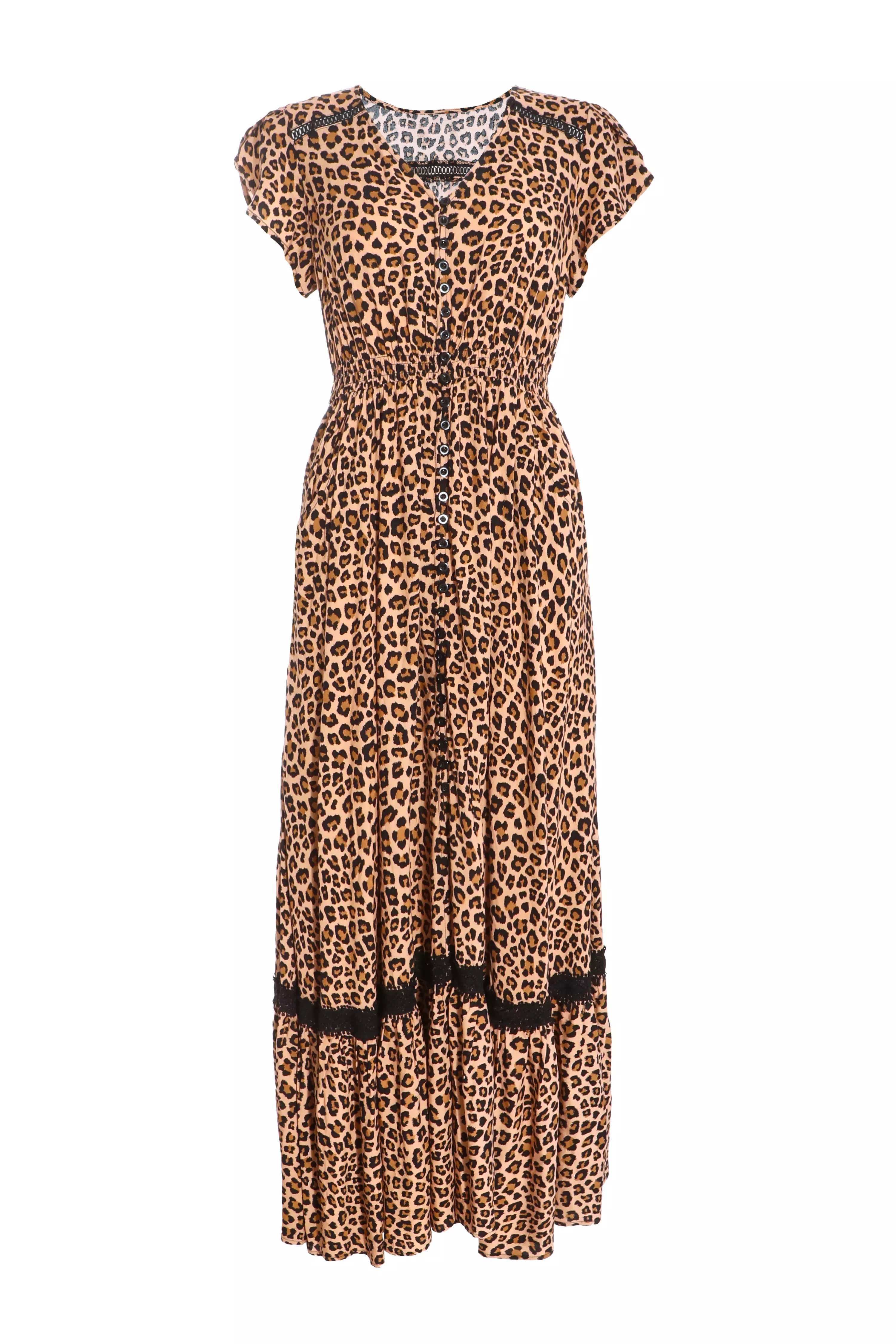 Leopard Print Crochet Trim Maxi Dress