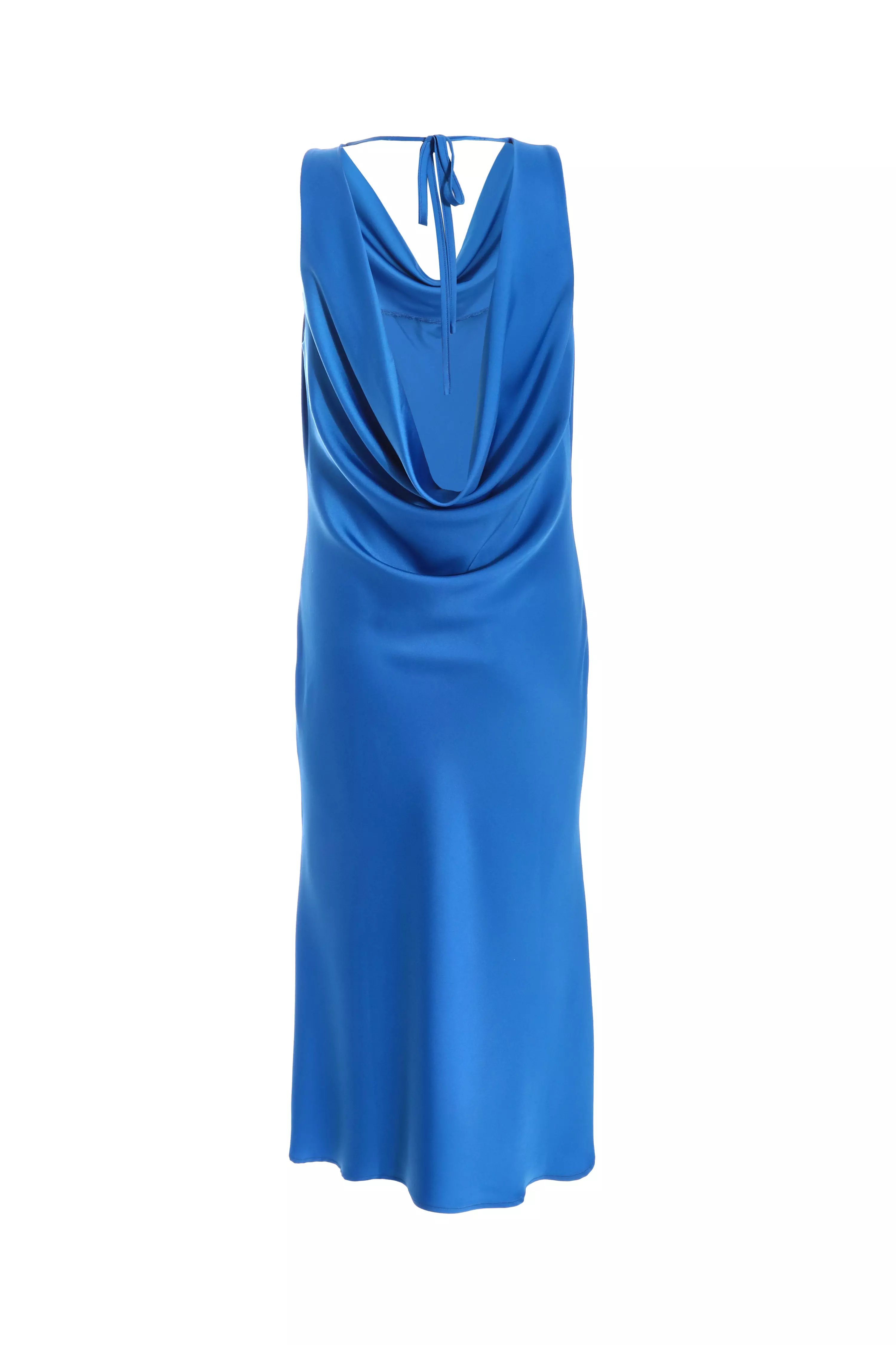 Petite Blue Satin Slip Midi Dress