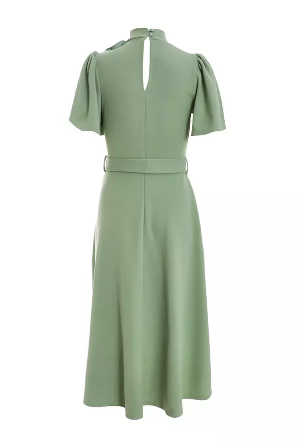 Petite Sage Green Corsage Dip Hem Midi Dress