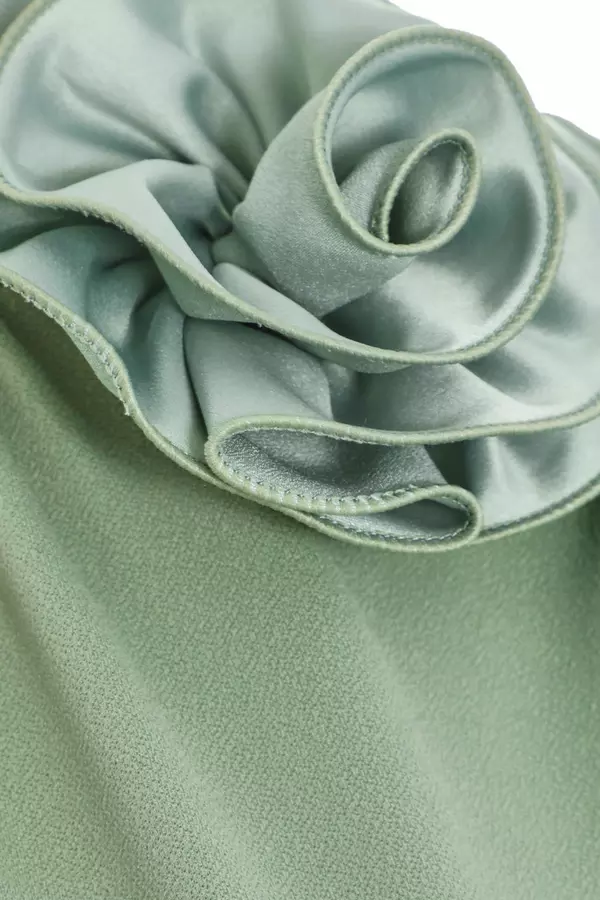 Petite Sage Green Corsage Dip Hem Midi Dress