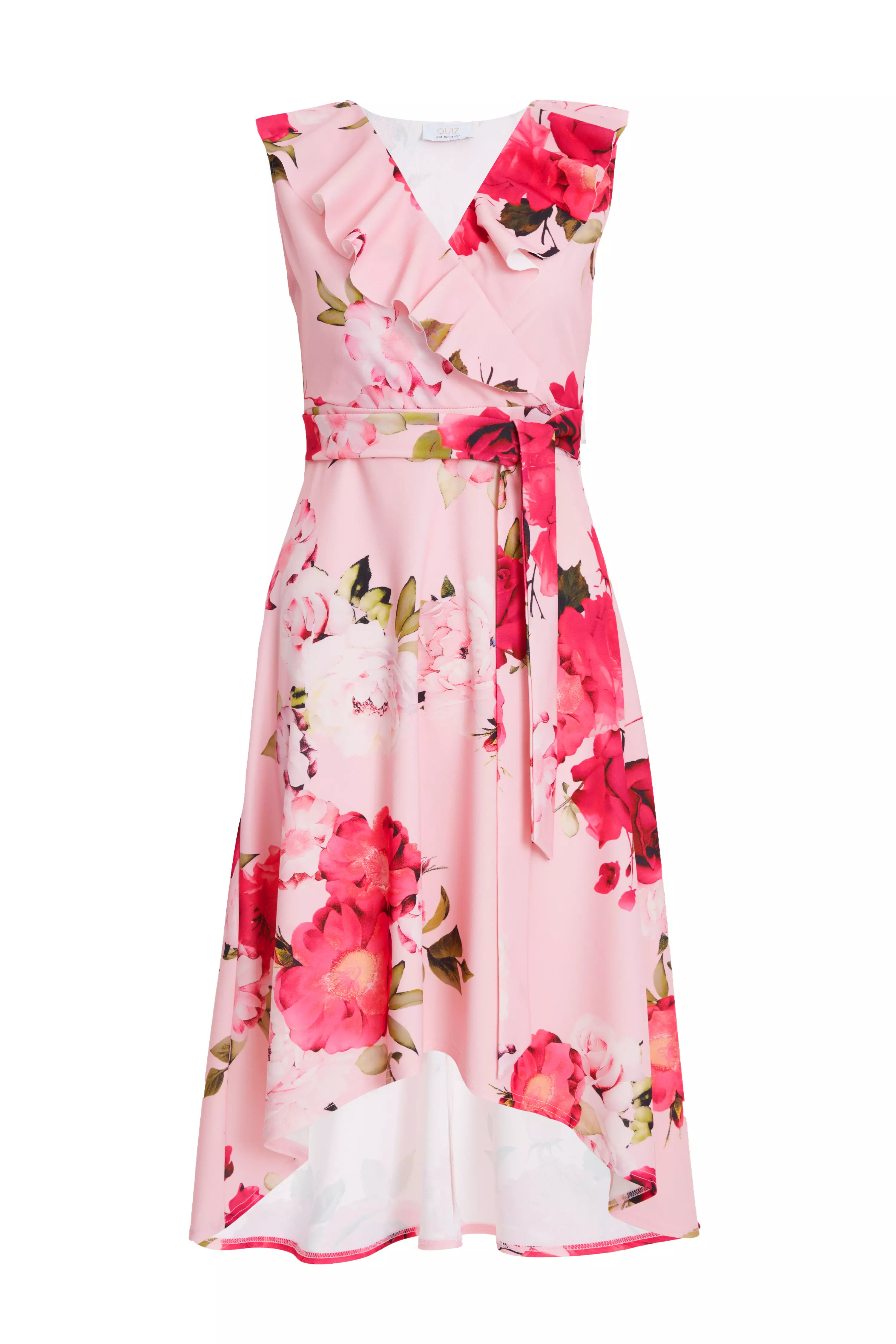 Petite Light Pink Floral Dip Hem Midi Dress