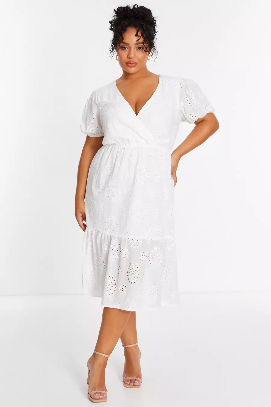 Curve White Broderie Wrap Midi Dress QUIZ Clothing