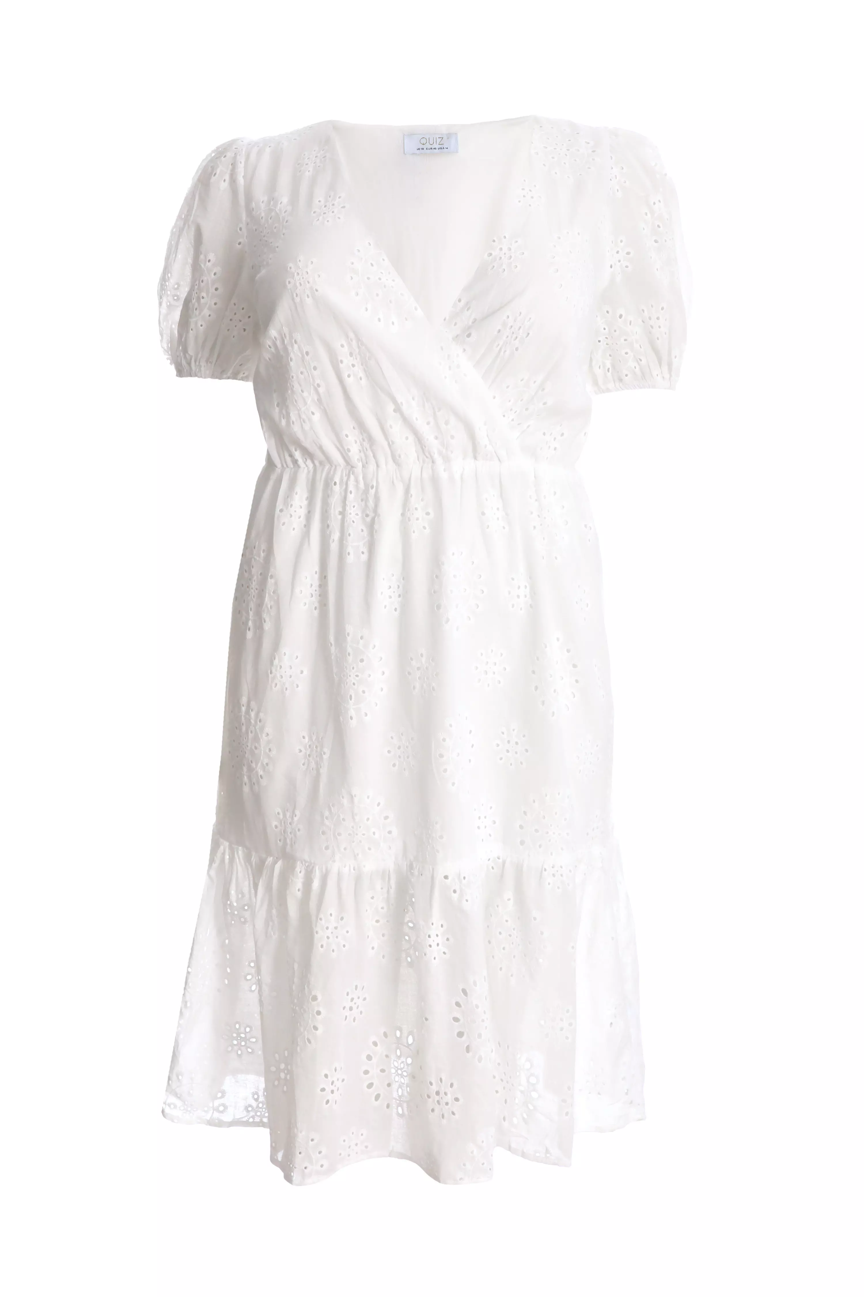 Curve White Embroidered Wrap Midi Dress