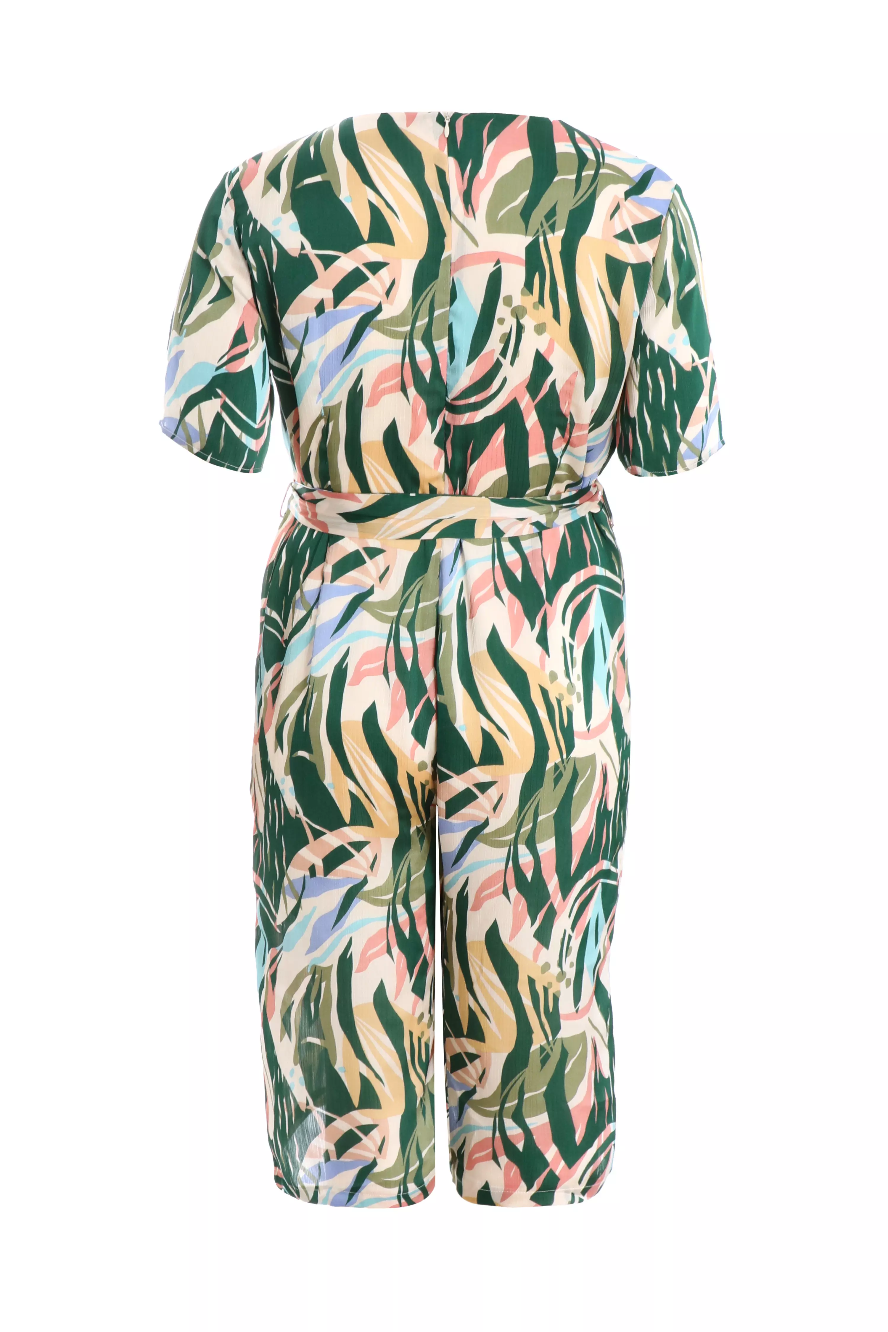 Curve Green Tropical Wrap Culotte Jumpsuit