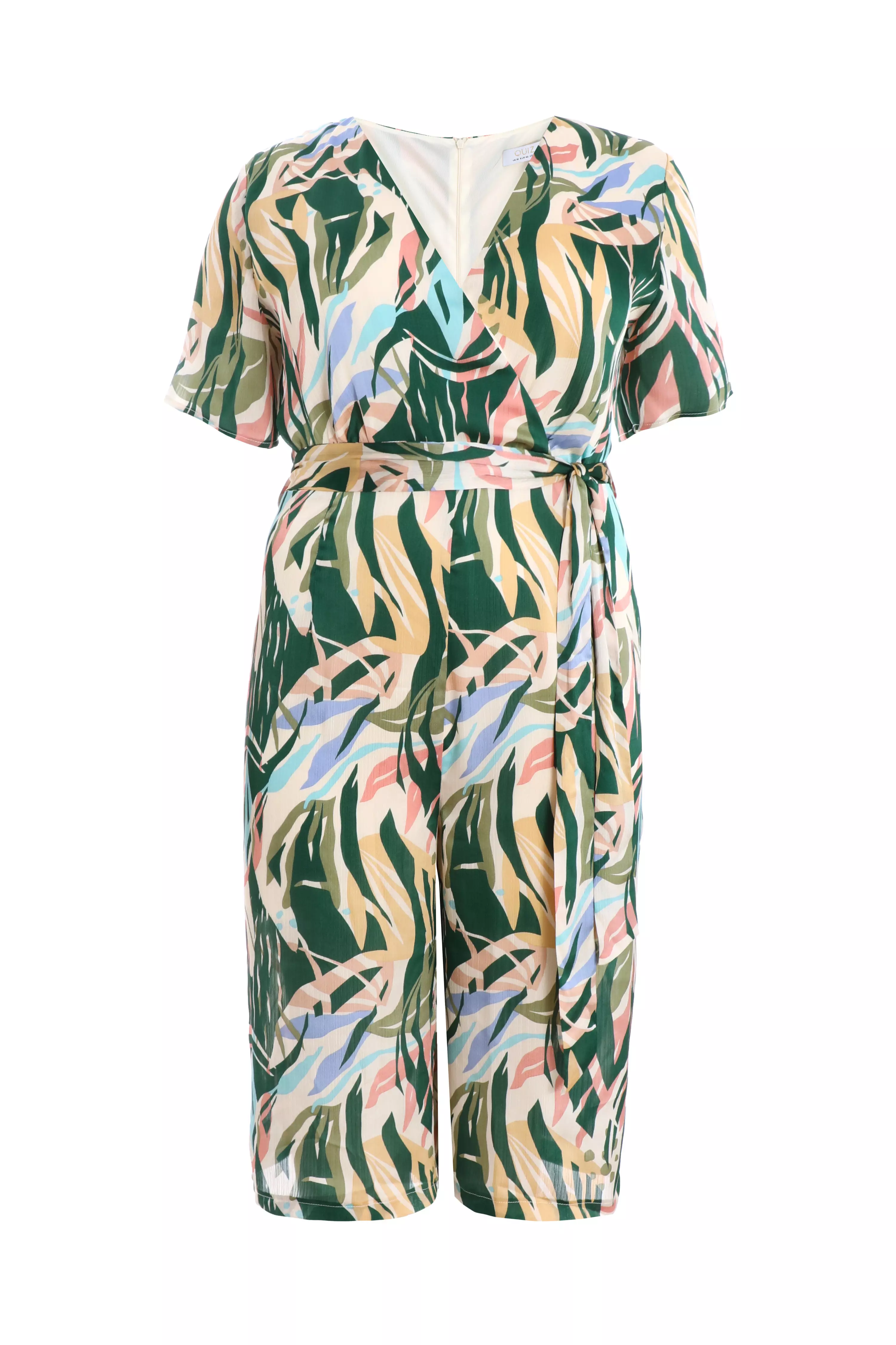 Curve Green Tropical Wrap Culotte Jumpsuit