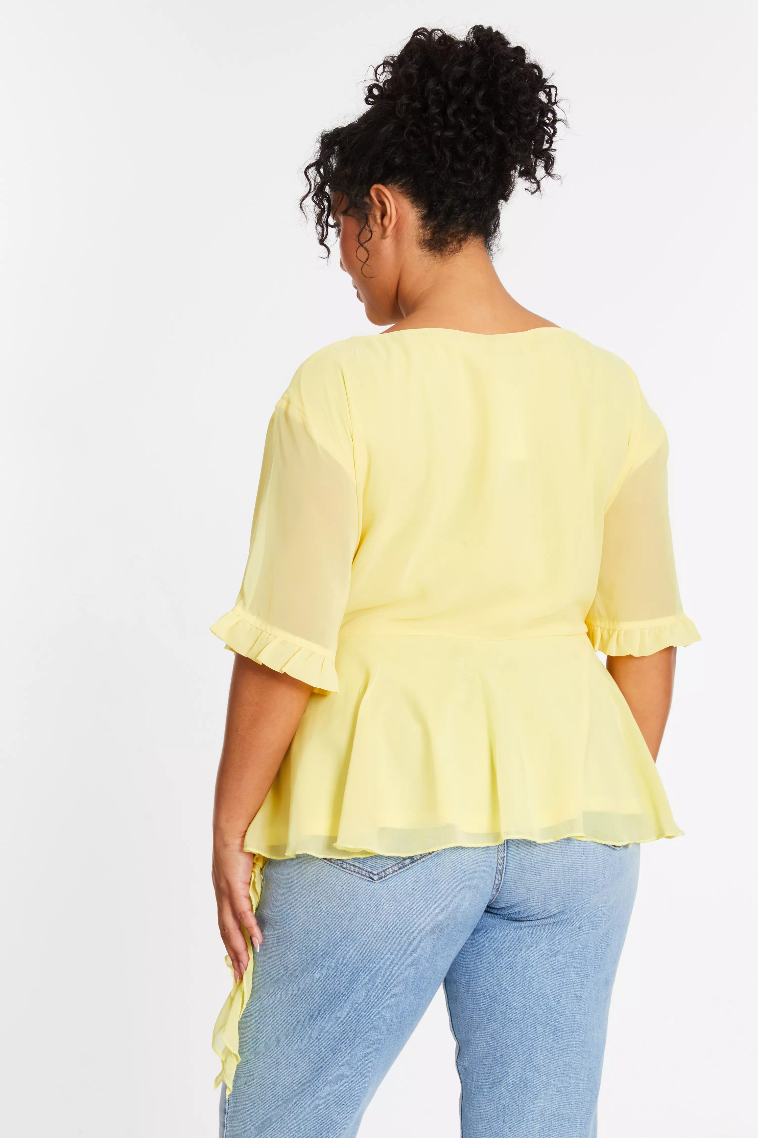 Curve Yellow Ruffle Peplum Top