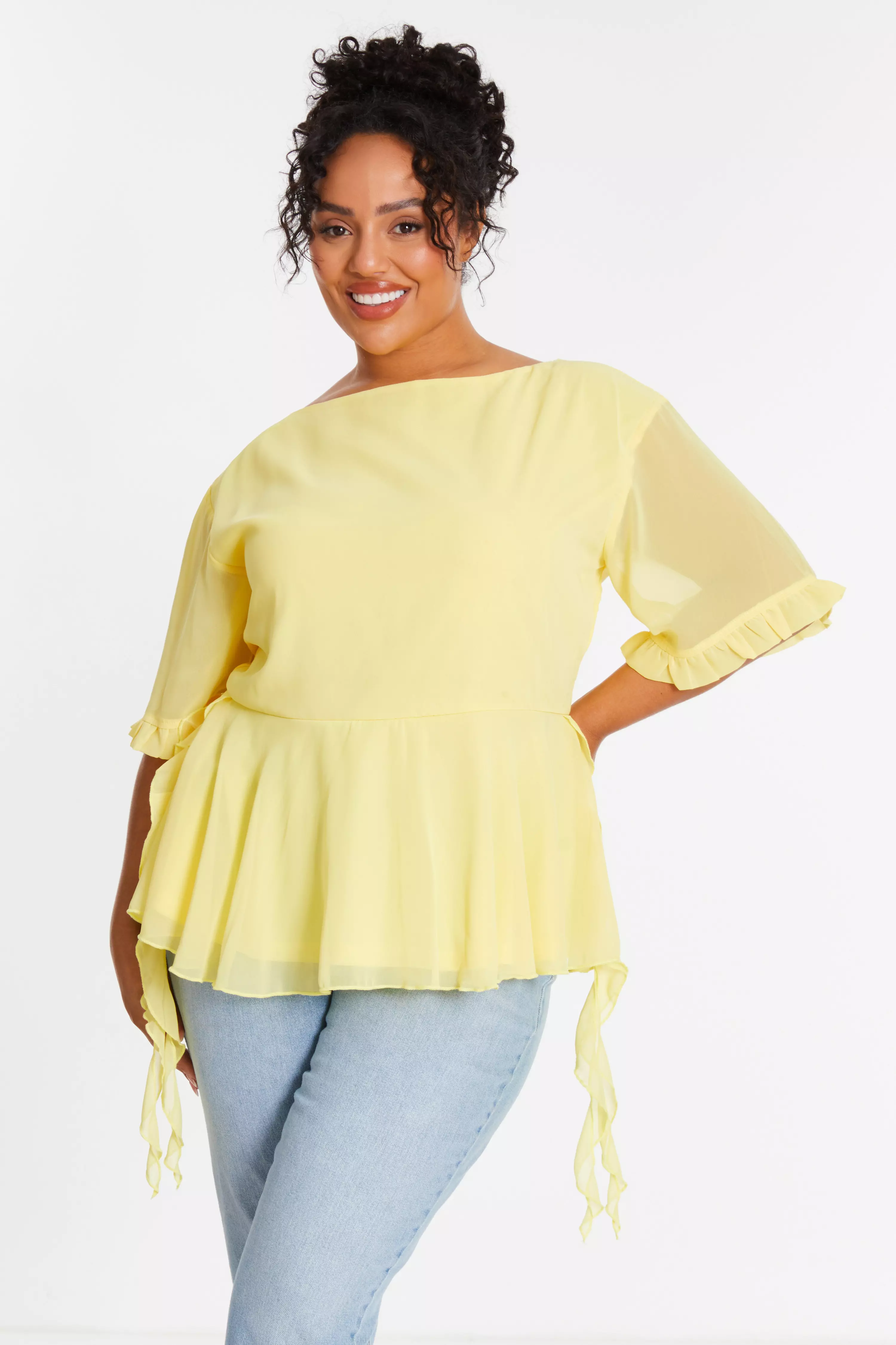 Curve Yellow Ruffle Peplum Top