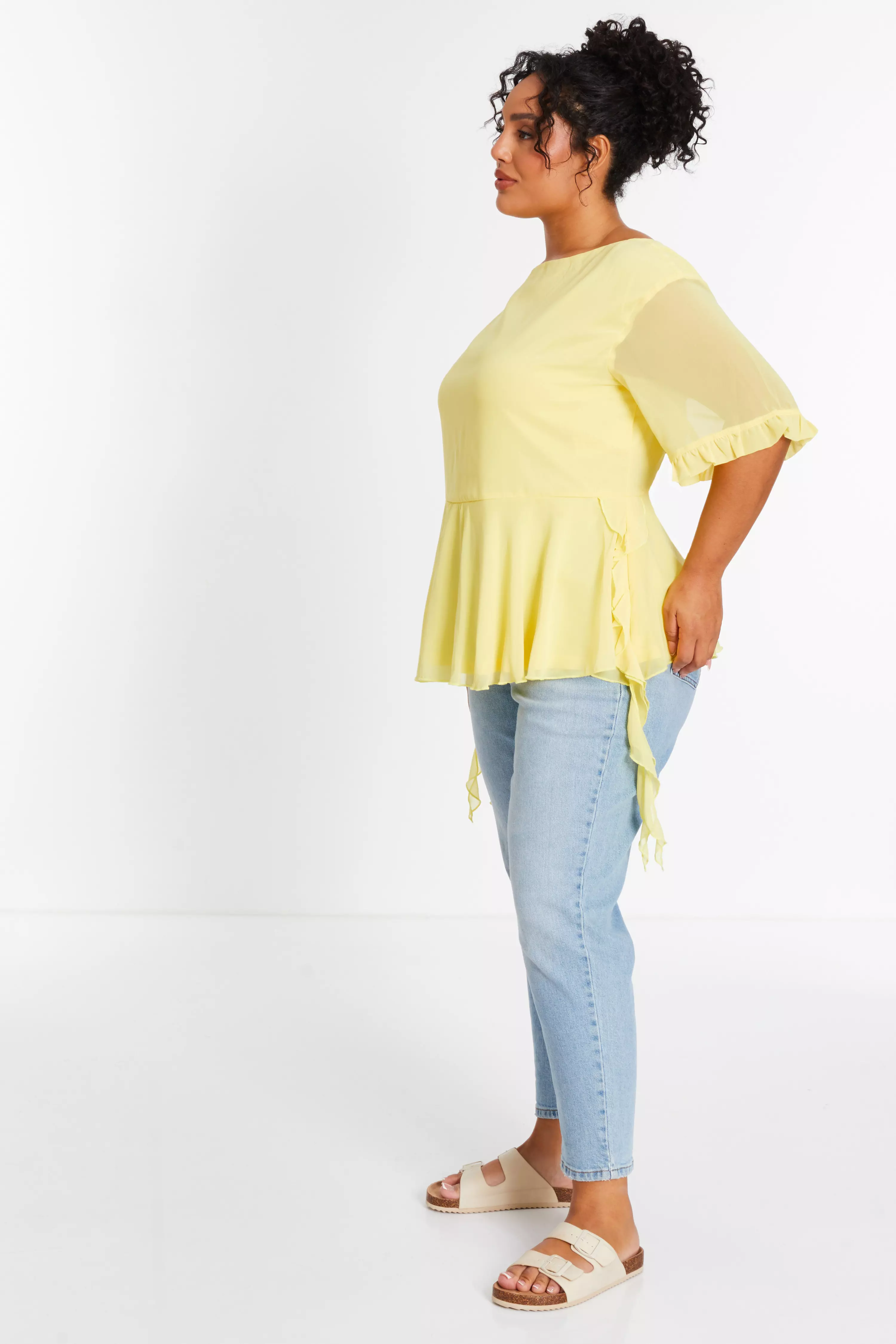 Curve Yellow Ruffle Peplum Top