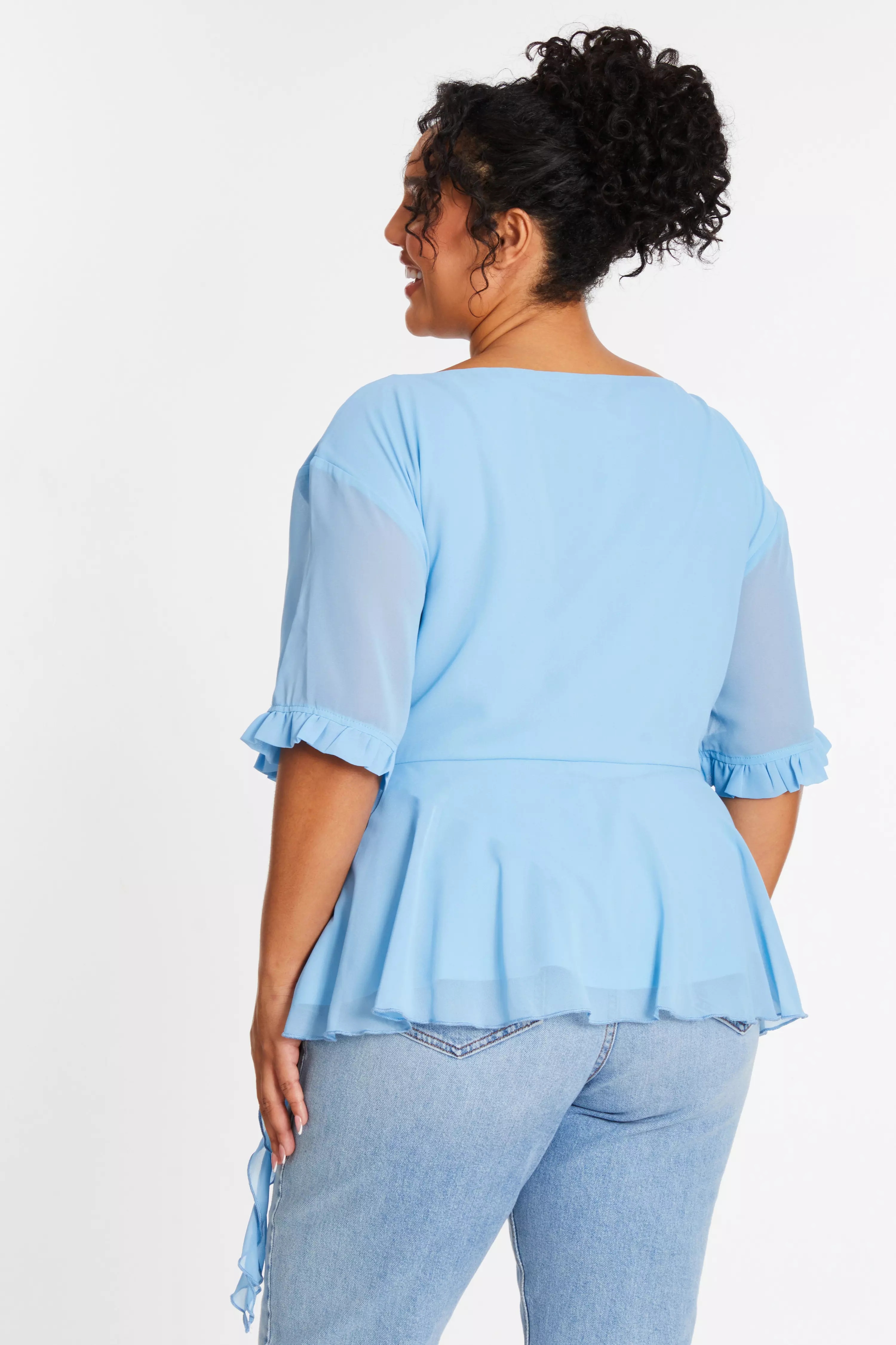 Curve Blue Ruffle Peplum Top