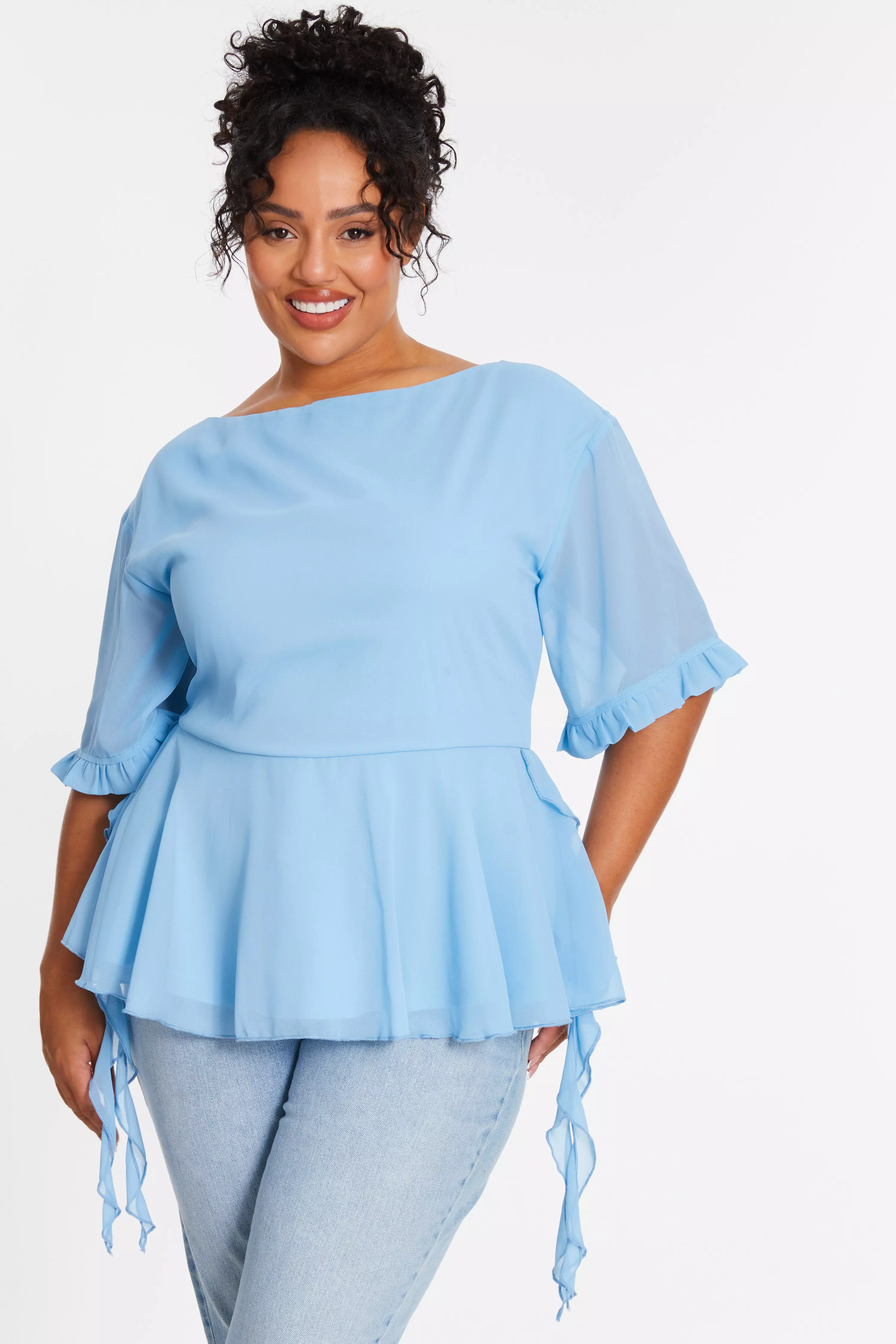 Curve Blue Ruffle Peplum Top