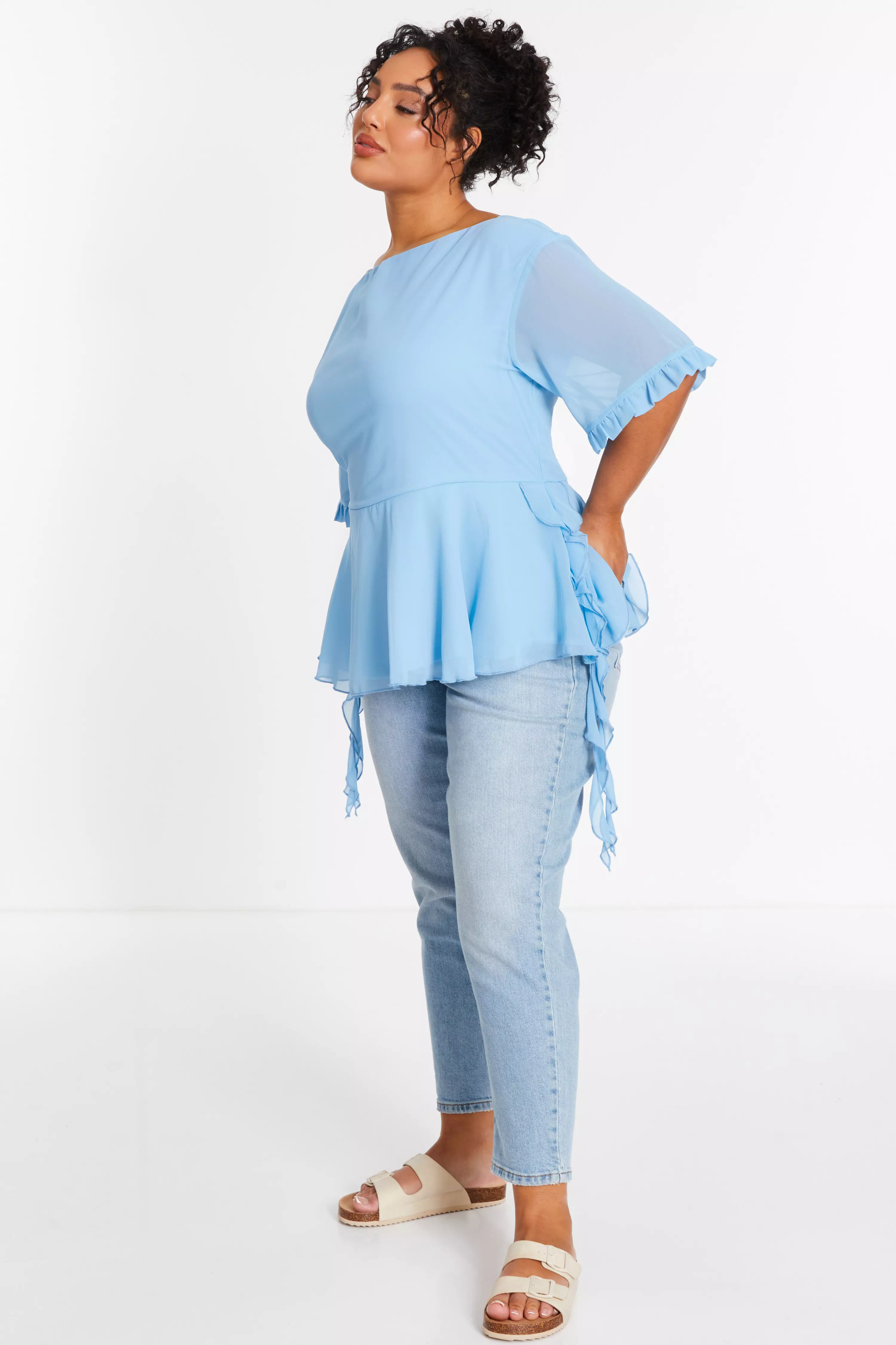 Curve Blue Ruffle Peplum Top