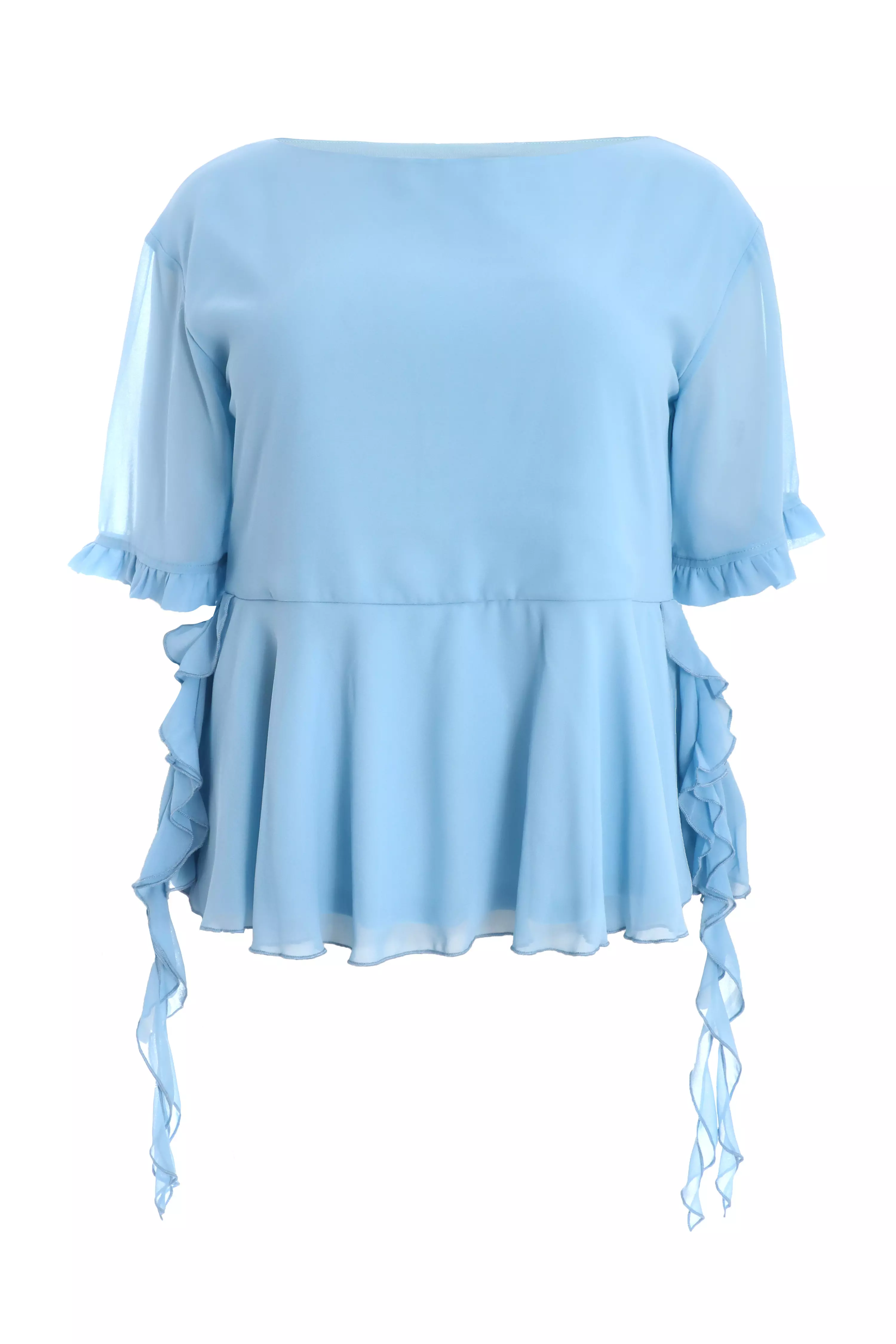 Curve Blue Ruffle Peplum Top