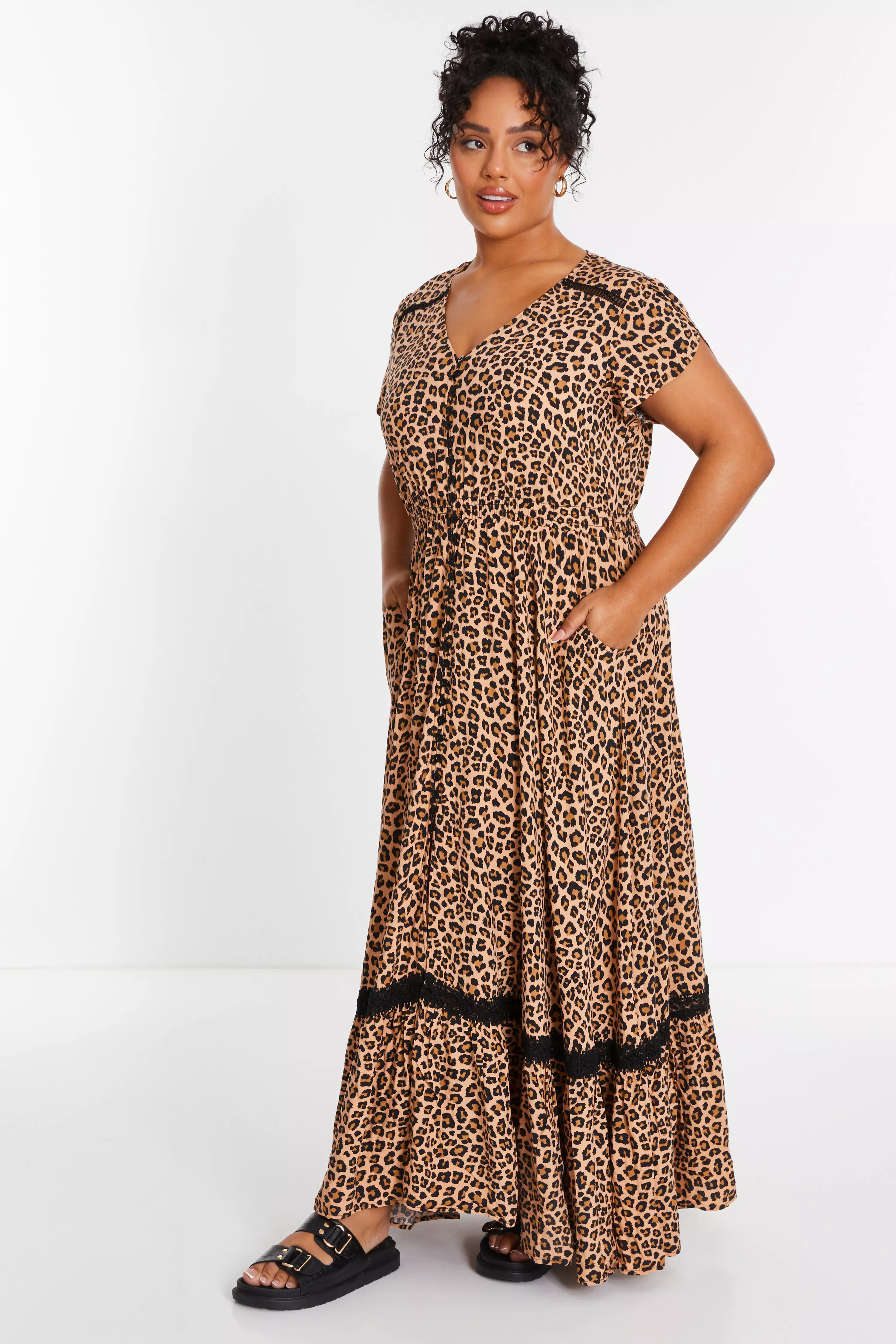 Curve Leopard Print Crochet Trim Maxi Dress