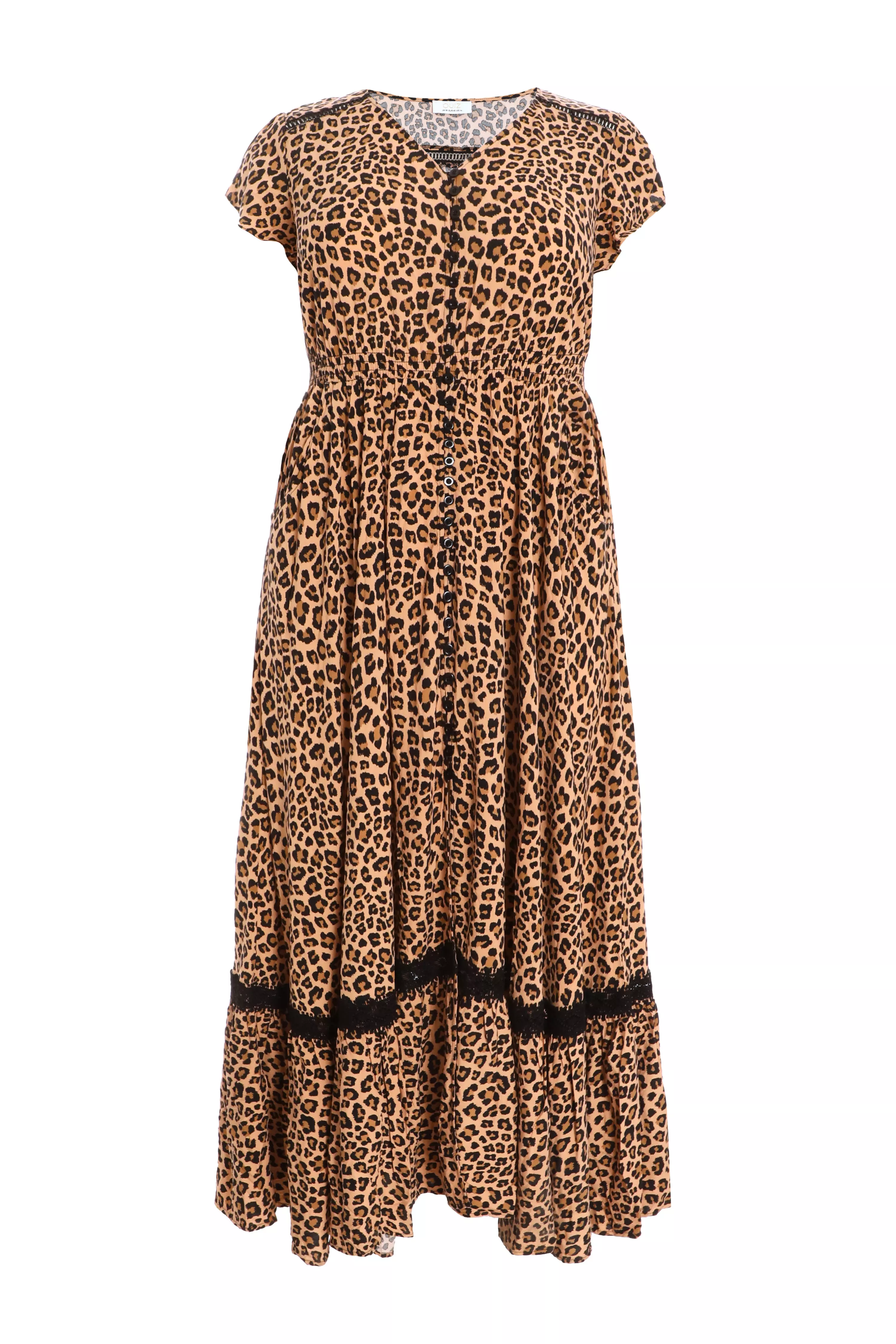 Curve Leopard Print Crochet Trim Maxi Dress