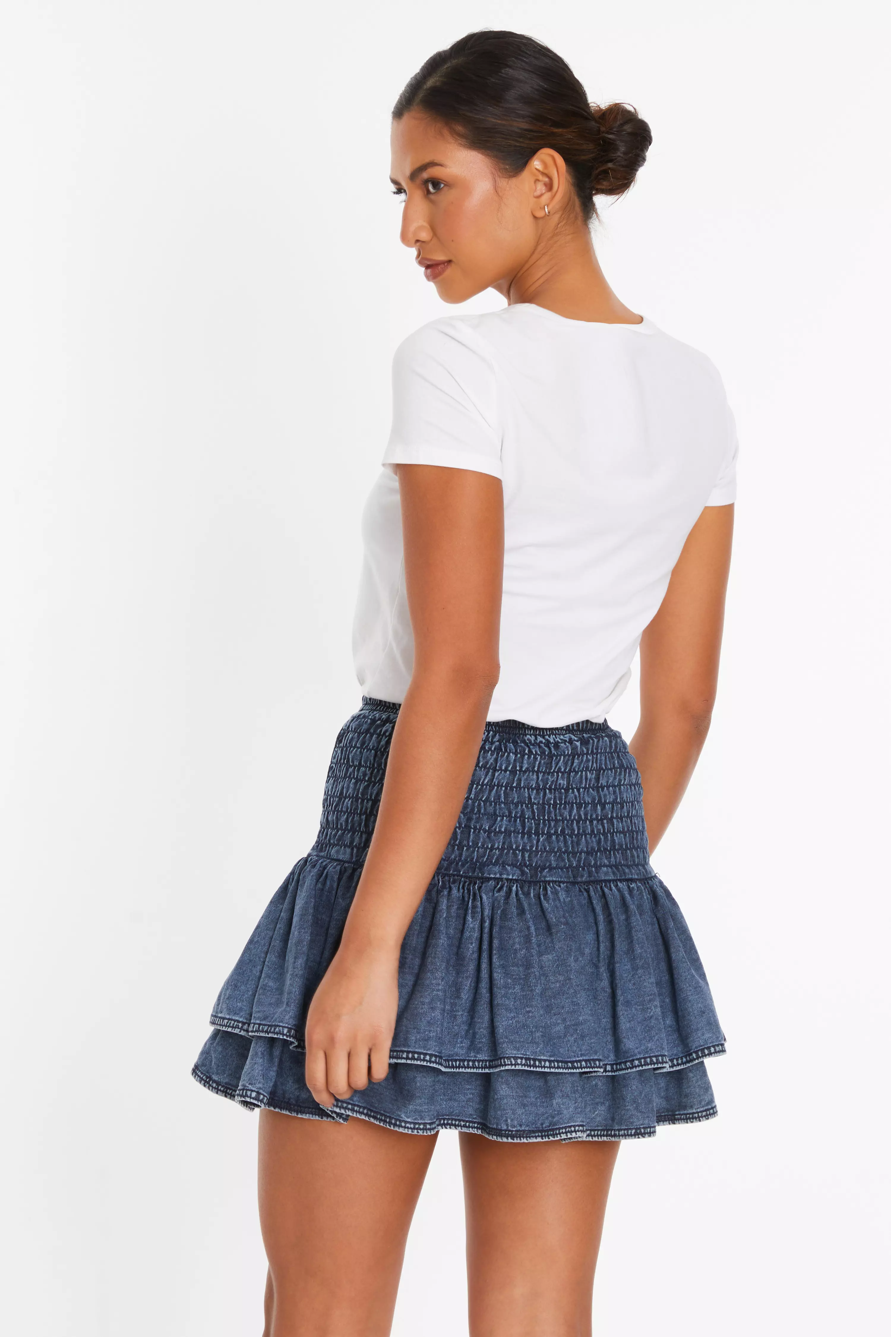 Blue Denim Frill Mini Skirt