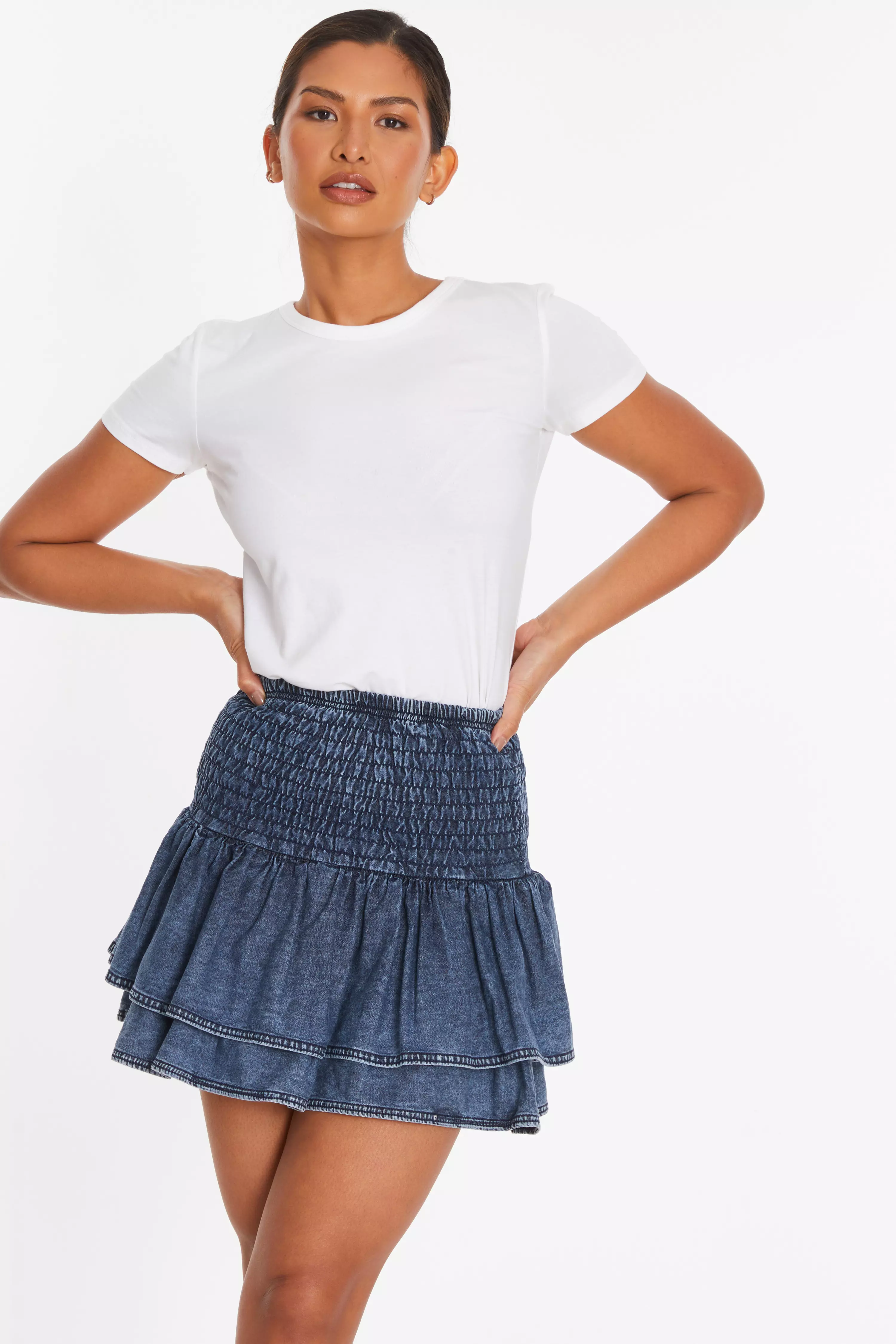 Blue Denim Frill Mini Skirt