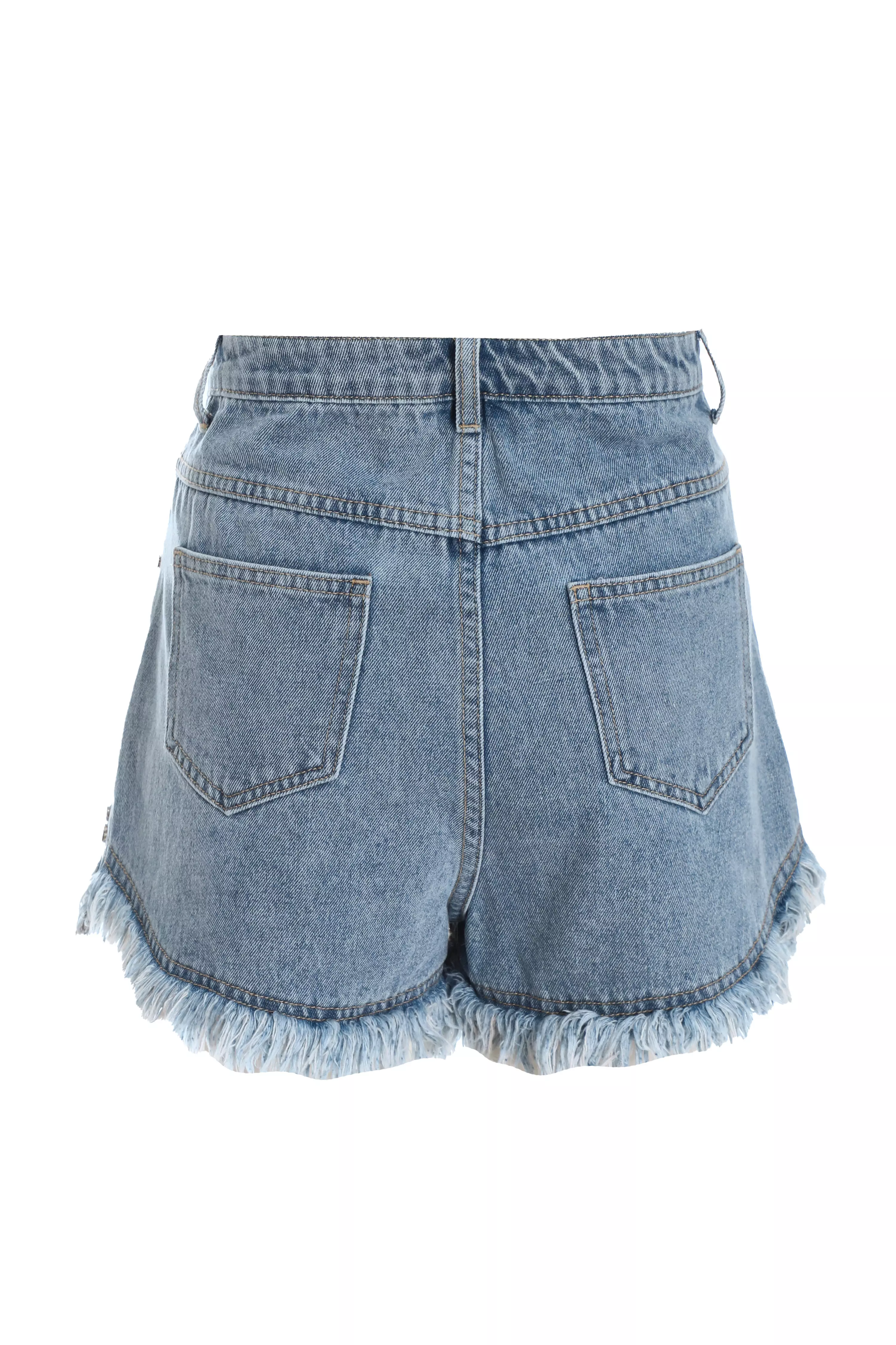 Blue Denim Embellished Shorts