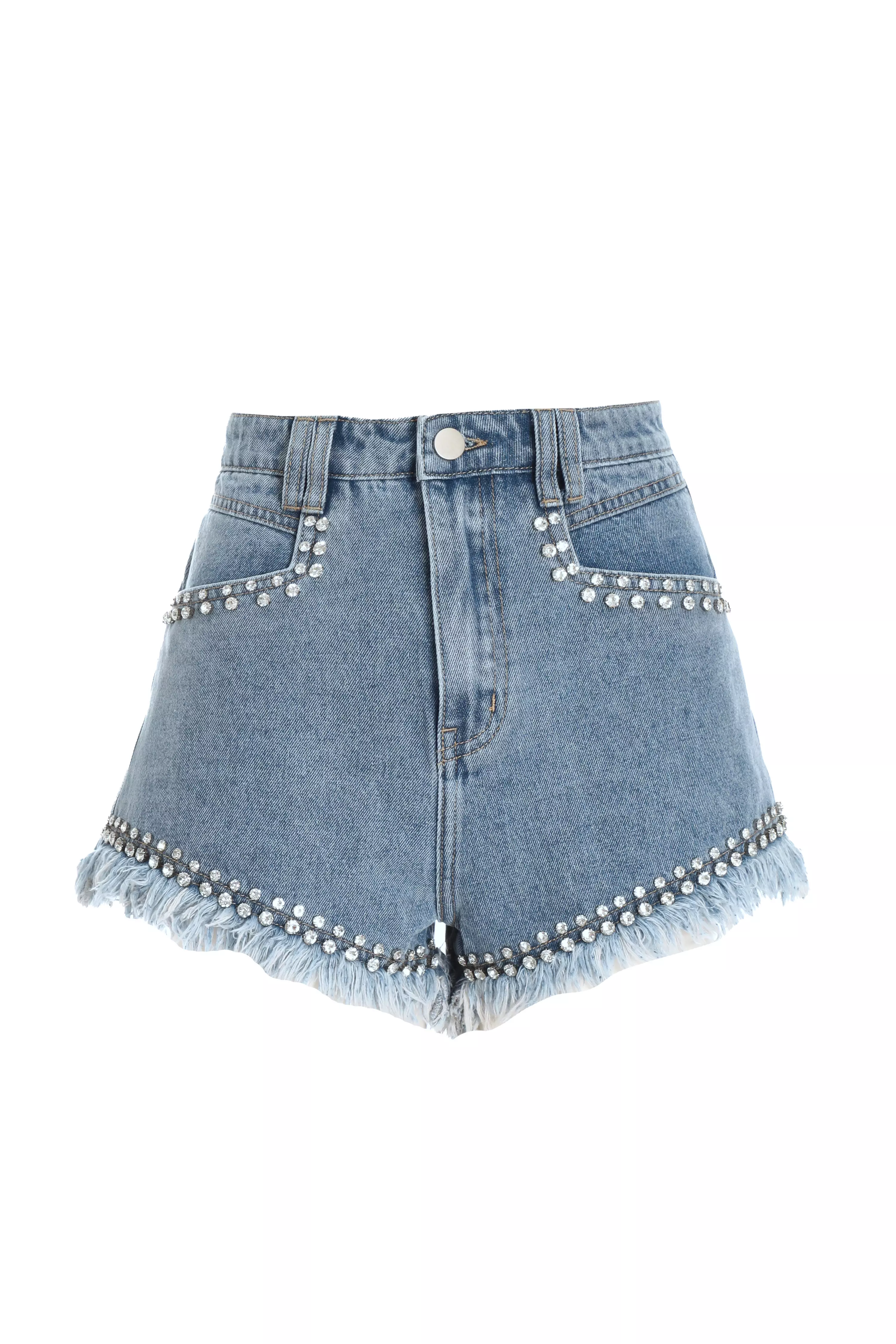 Blue Denim Embellished Shorts