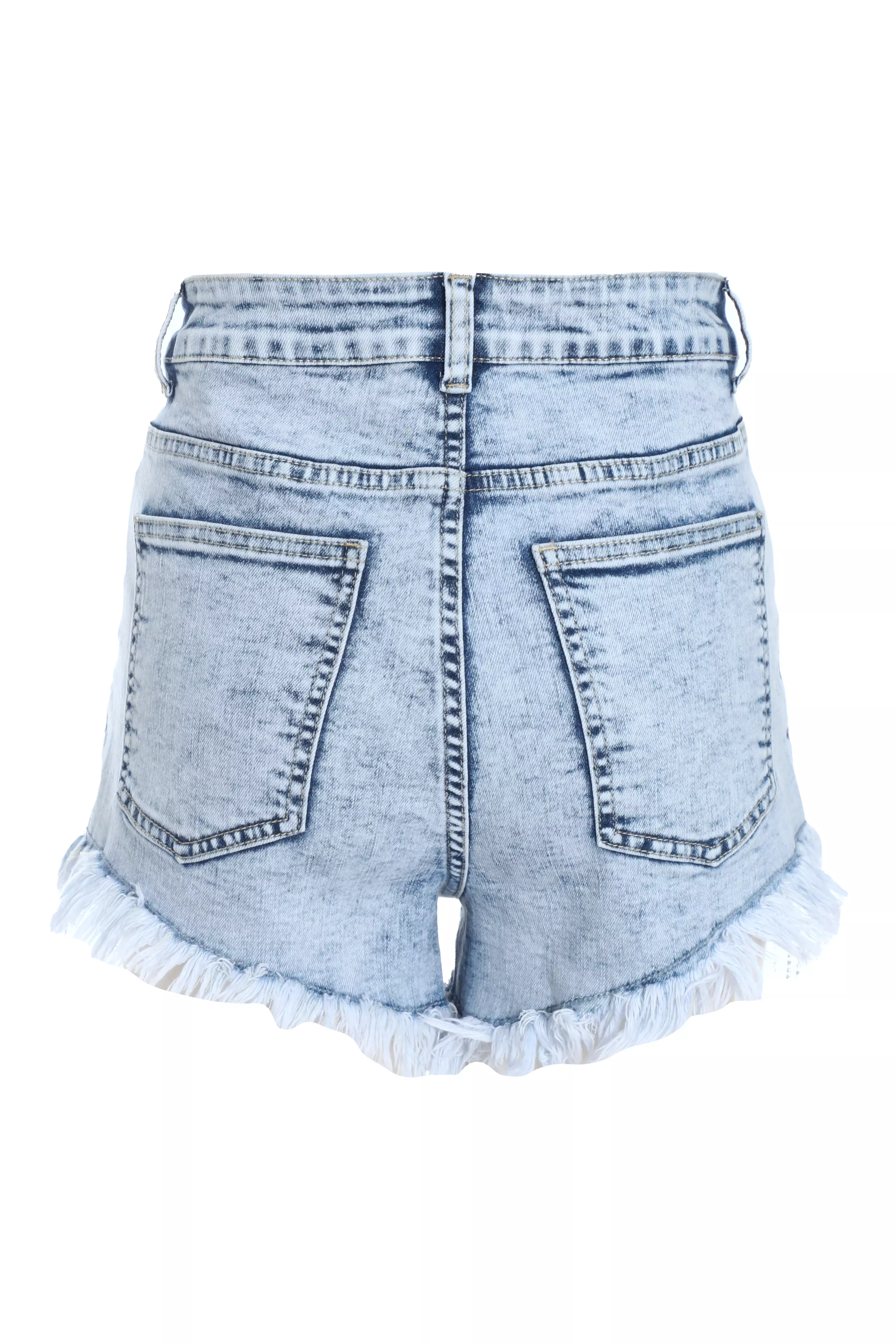 Blue Denim Embellished Shorts