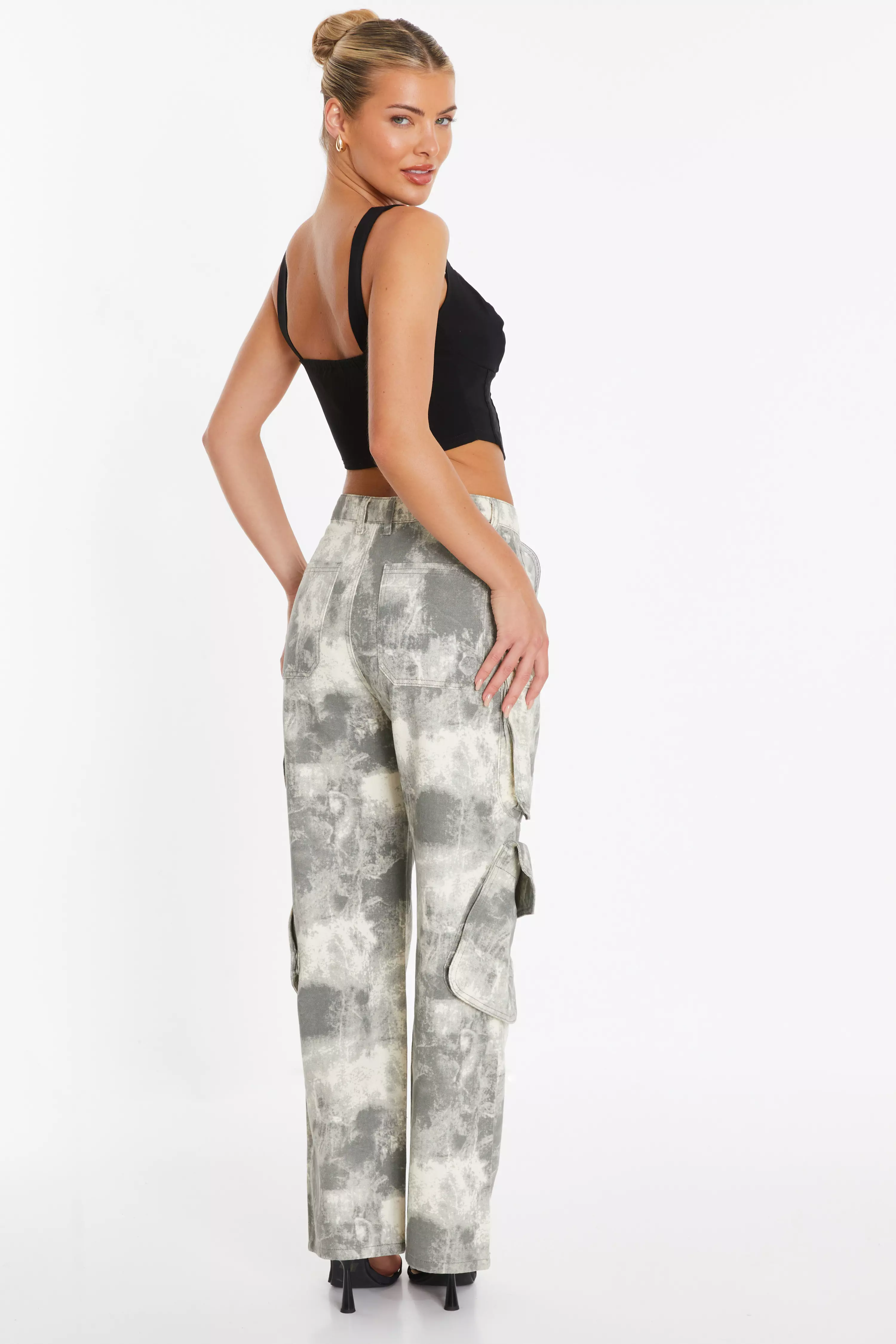 Grey Camo Print Cargo Trouser