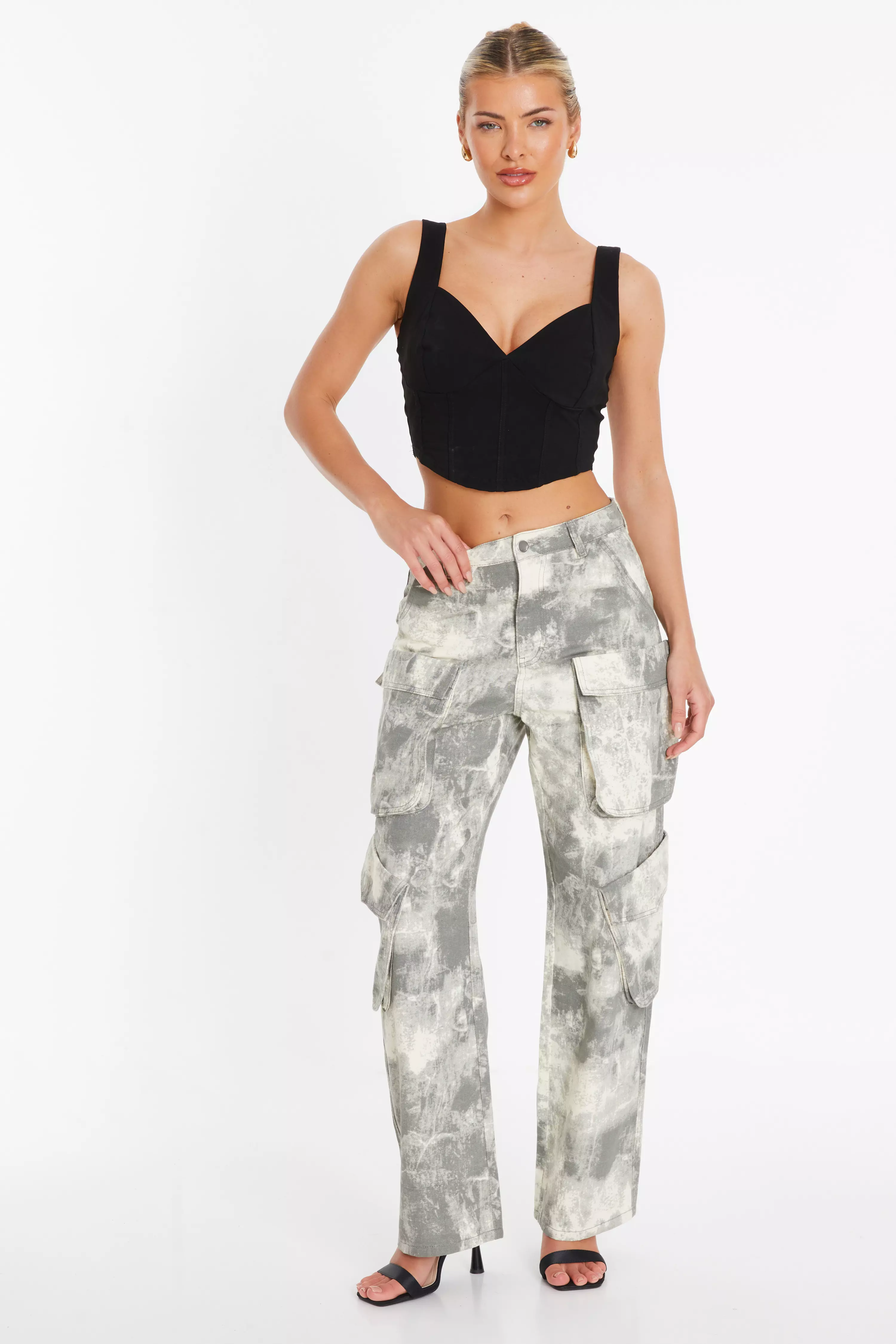 Grey Camo Print Cargo Trouser