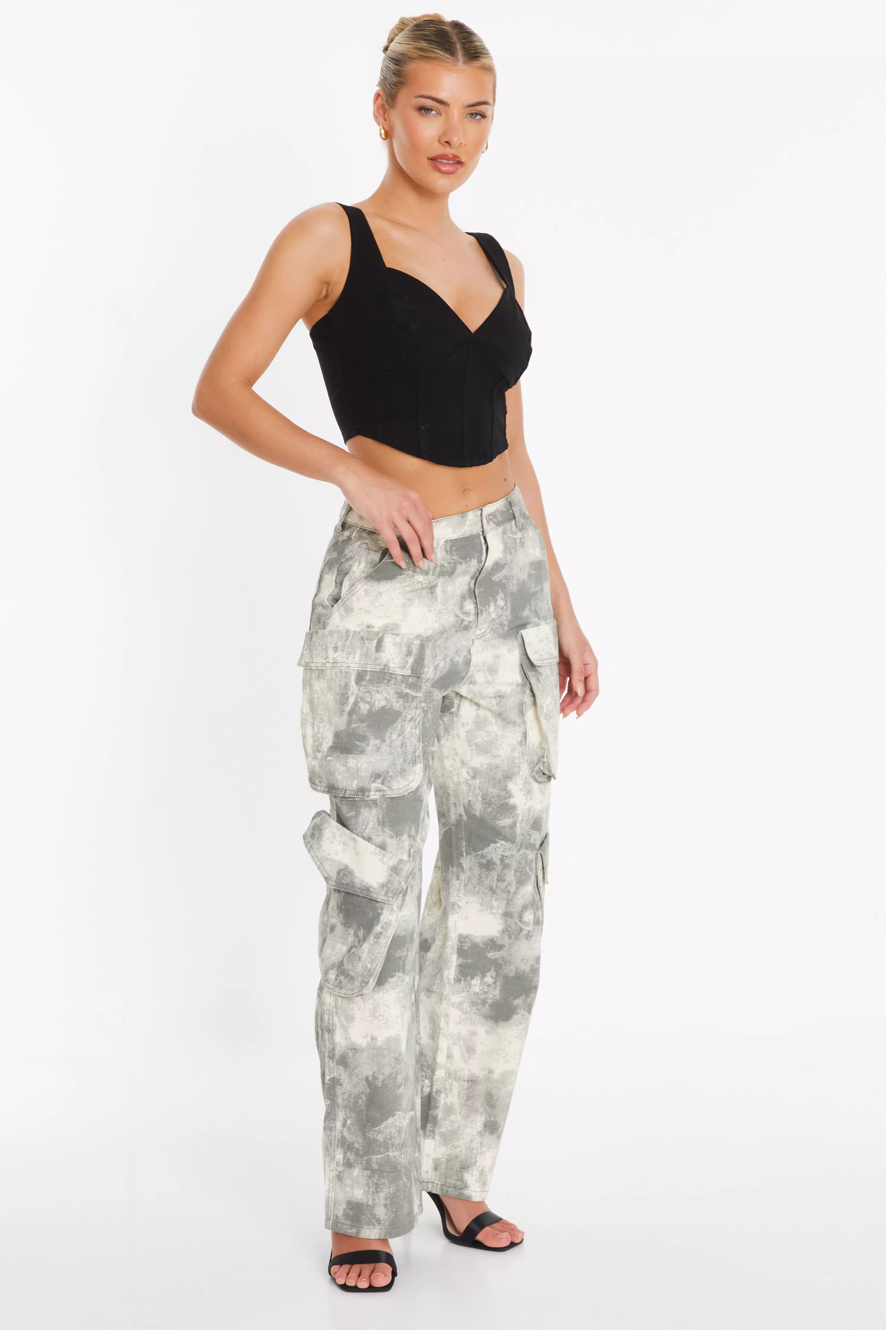 Grey Camo Print Cargo Trouser