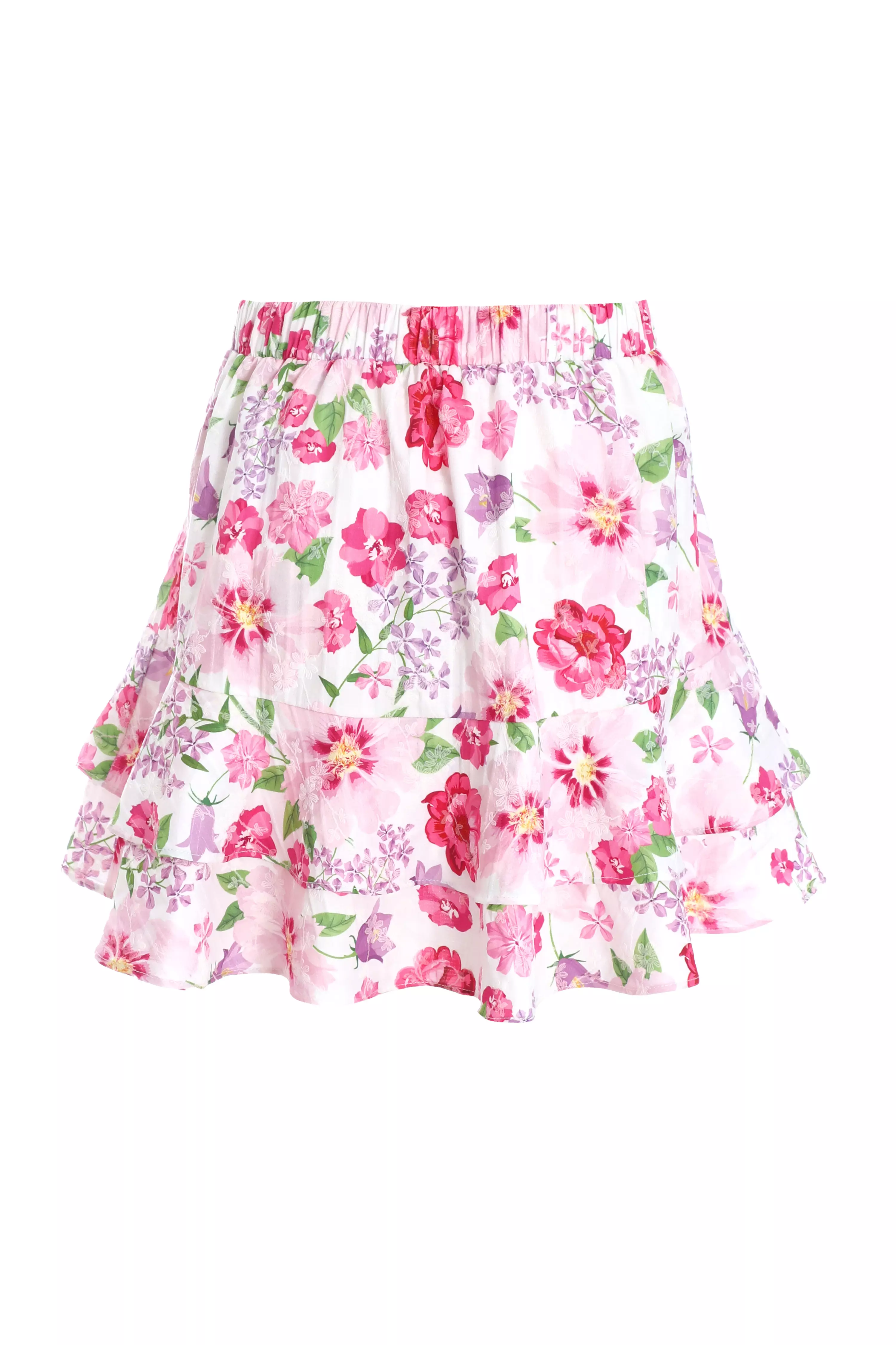 Pink Floral Woven Frill  Mini Skirt