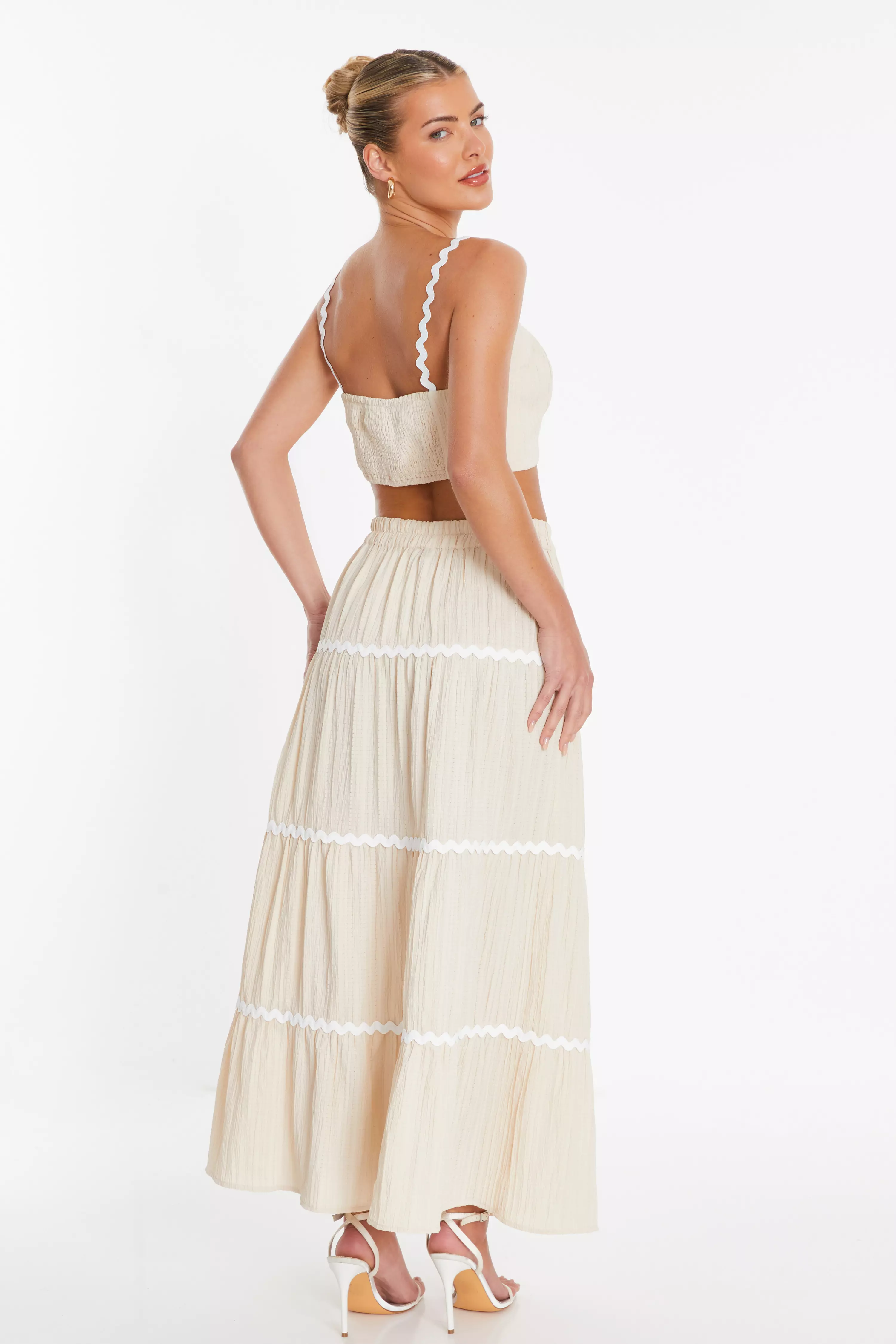 Stone Wavy Trim Maxi Skirt