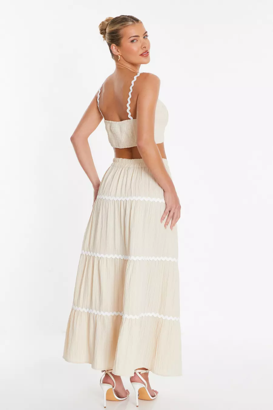 Stone Wavy Trim Maxi Skirt QUIZ Clothing