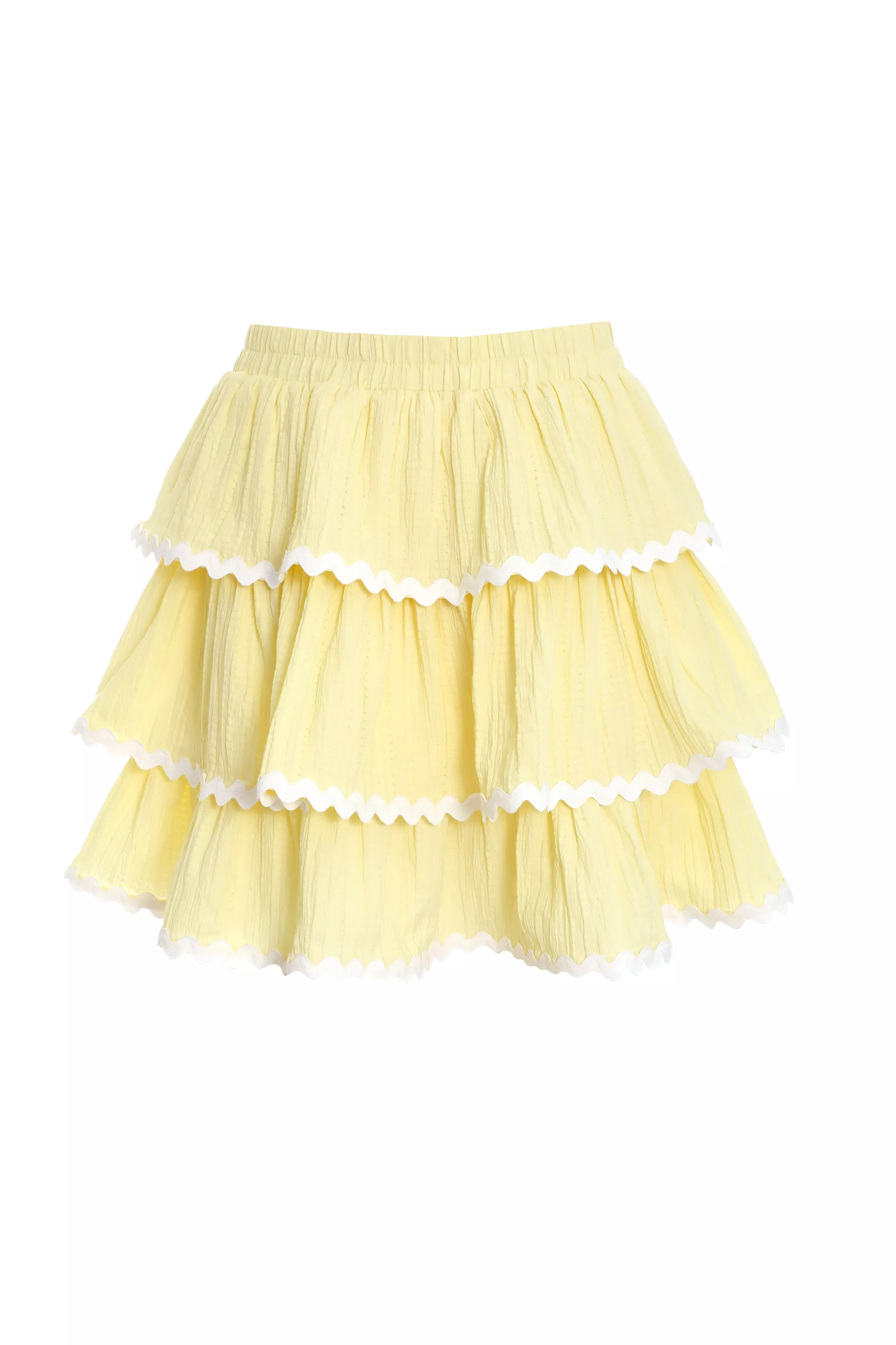 Lemon Wavy Trim Tiered Mini Skirt