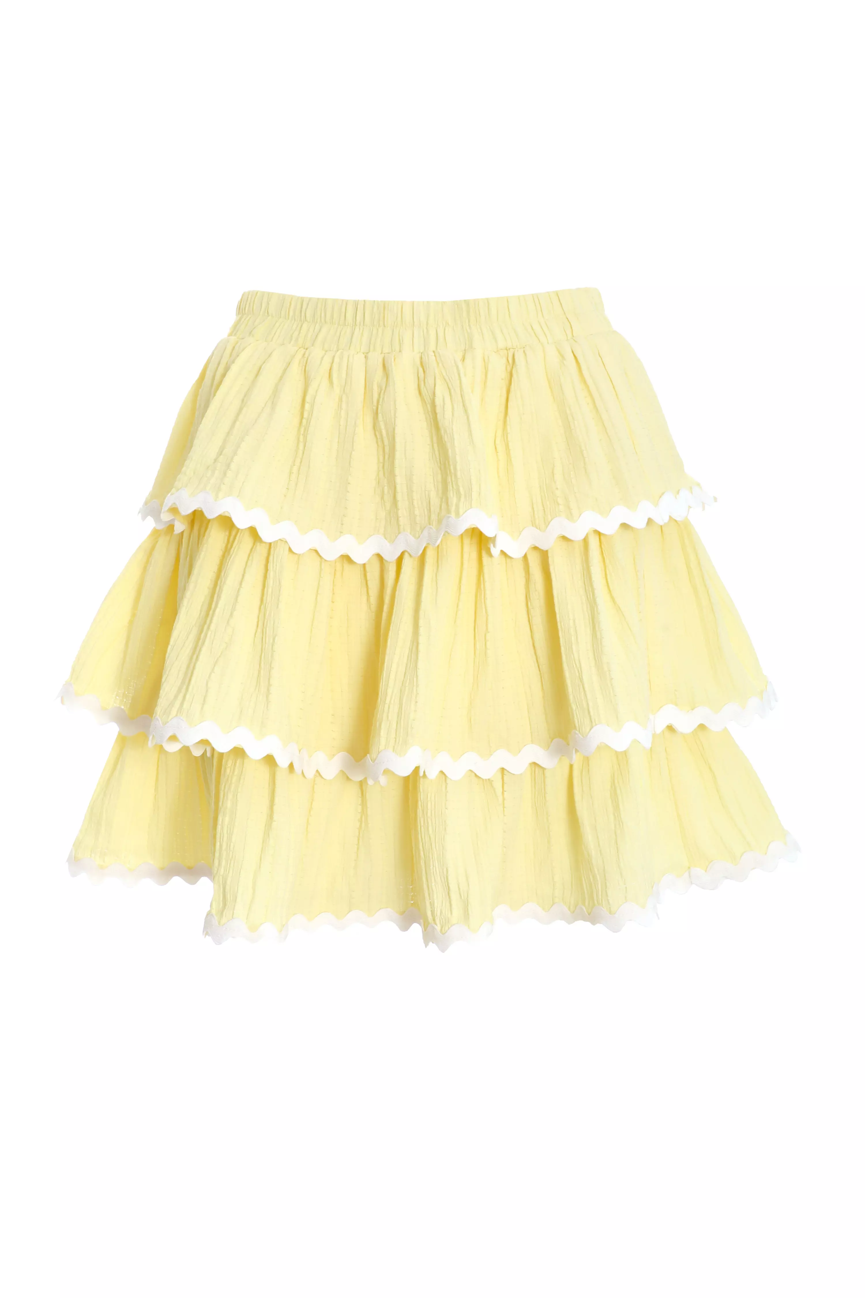 Lemon Wavy Trim Tiered Mini Skirt