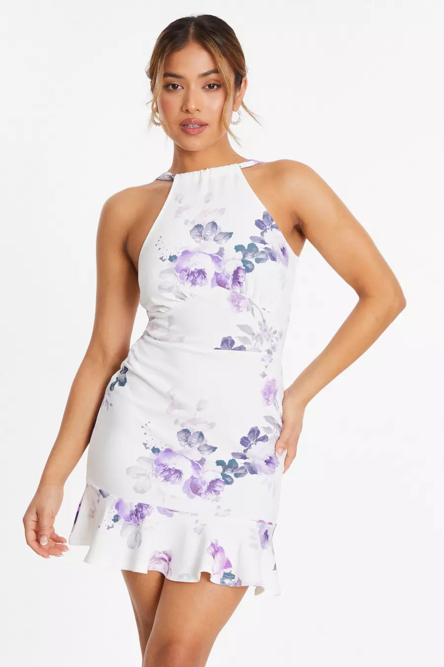 Petite Lilac Floral Bodycon Dress QUIZ Clothing