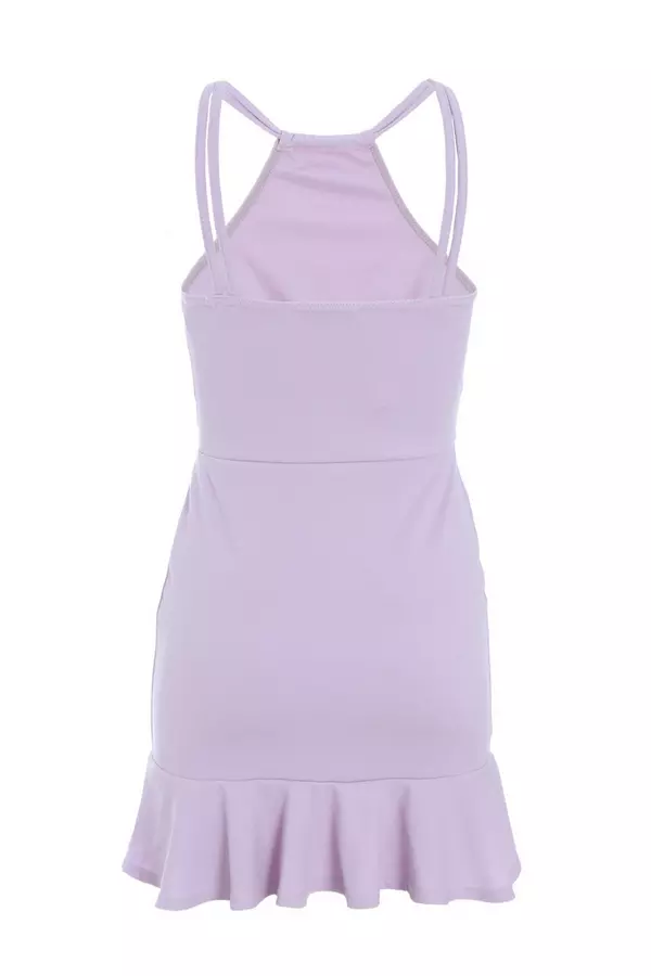 Petite Lilac Bodycon Frill Hem Mini Dress