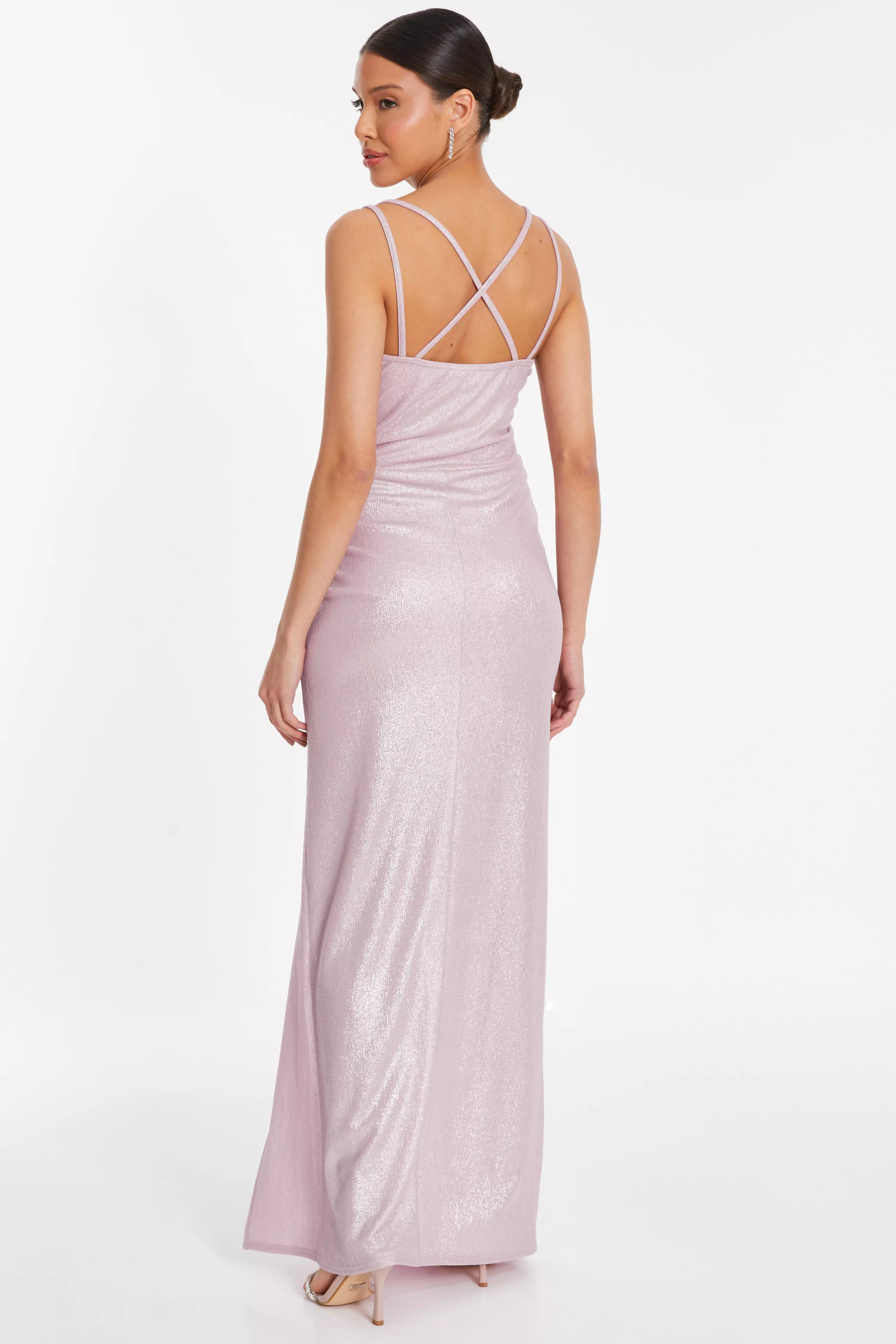 Pink Shimmer Ruched Maxi Dress 