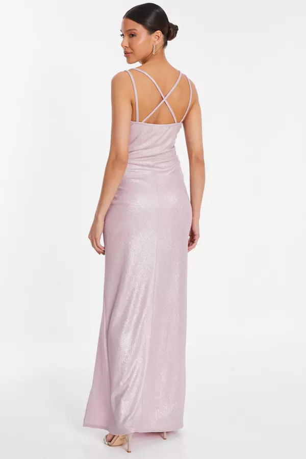 Pink Shimmer Ruched Maxi Dress 